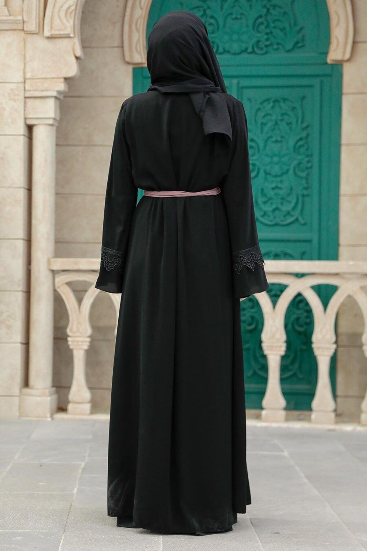 Neva Style-Hijab Abaya Dusty Rose cu centură 55440gk 3
