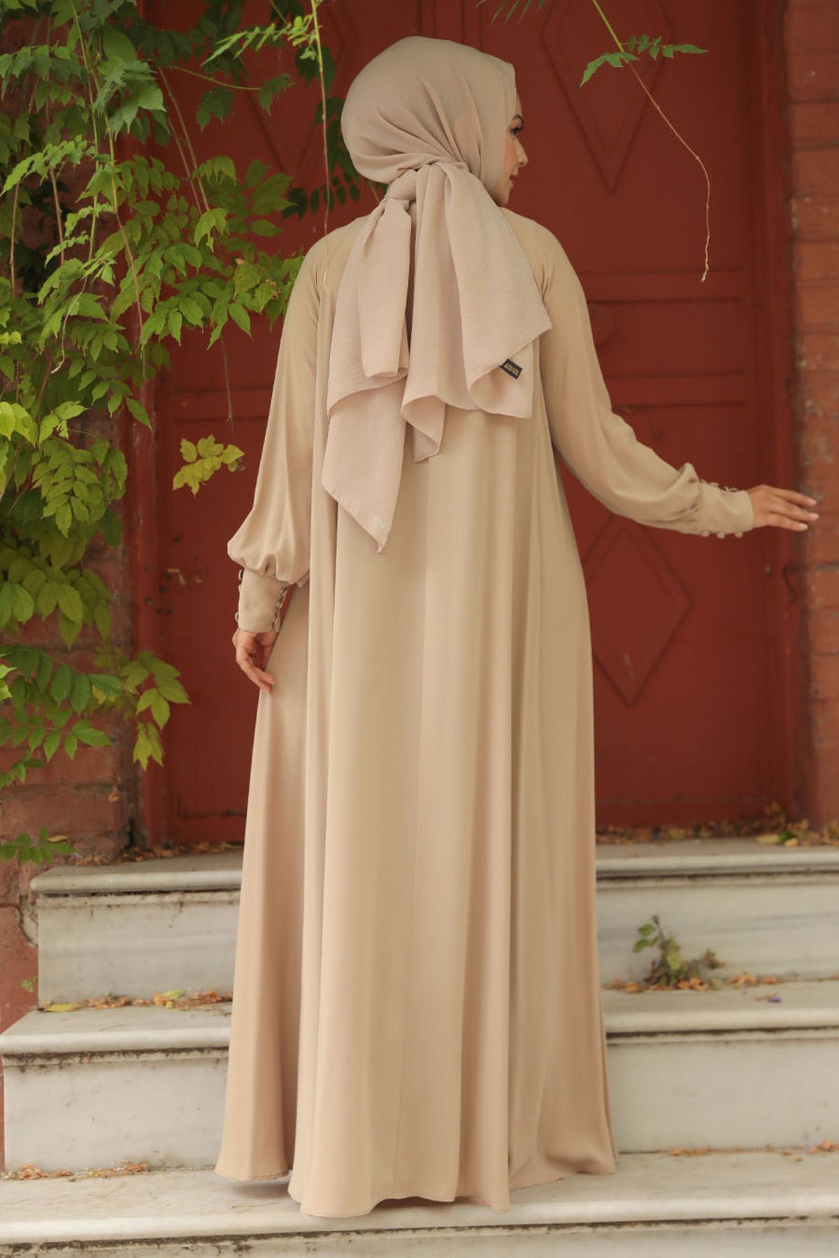 Neva Style-Camel Hijab Dress - Buttoned, Model No: 520066 C 3