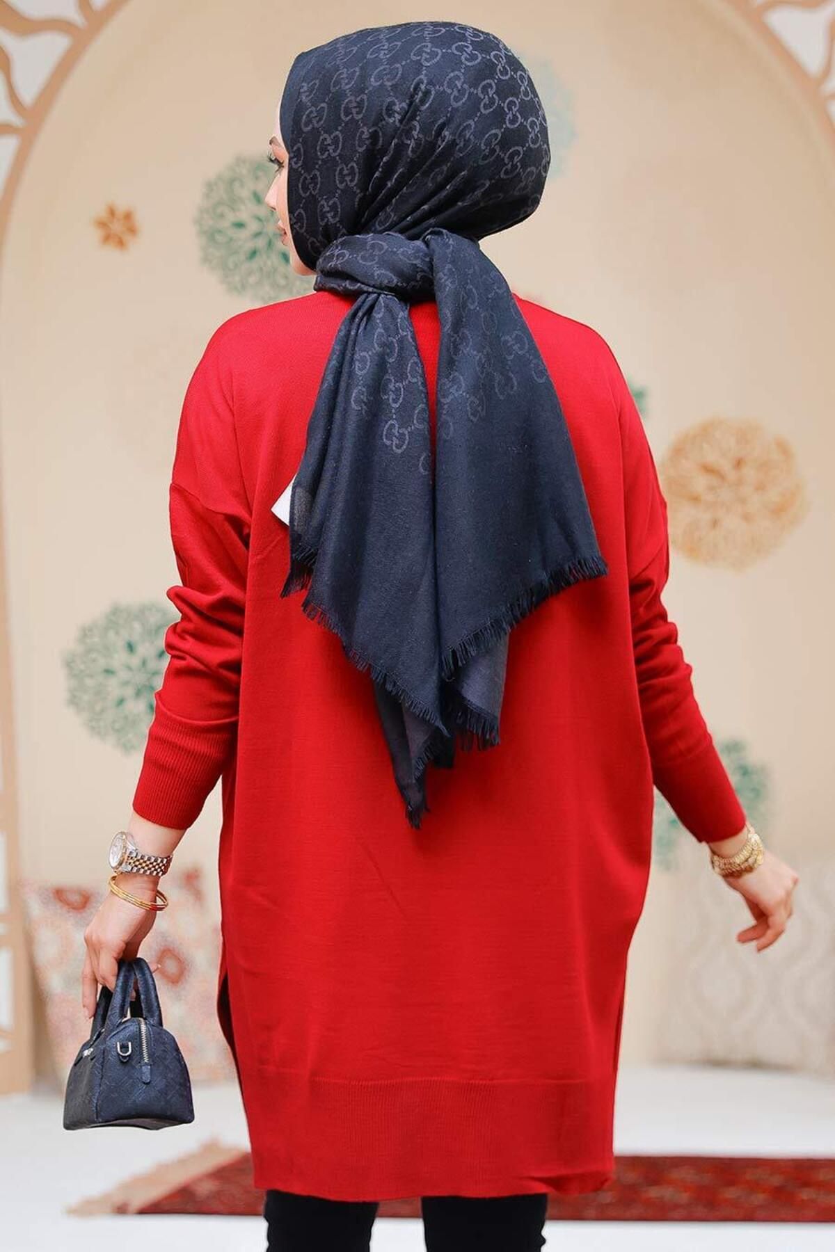 Neva Style-17203K Model Red Hijab Pulover Tunica 4