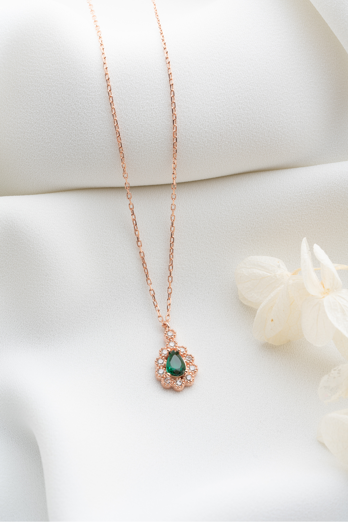 Silvano Jewelry 925 Ayar Gümüş Zümrüt Yeşili Damla Kolye görsel 3