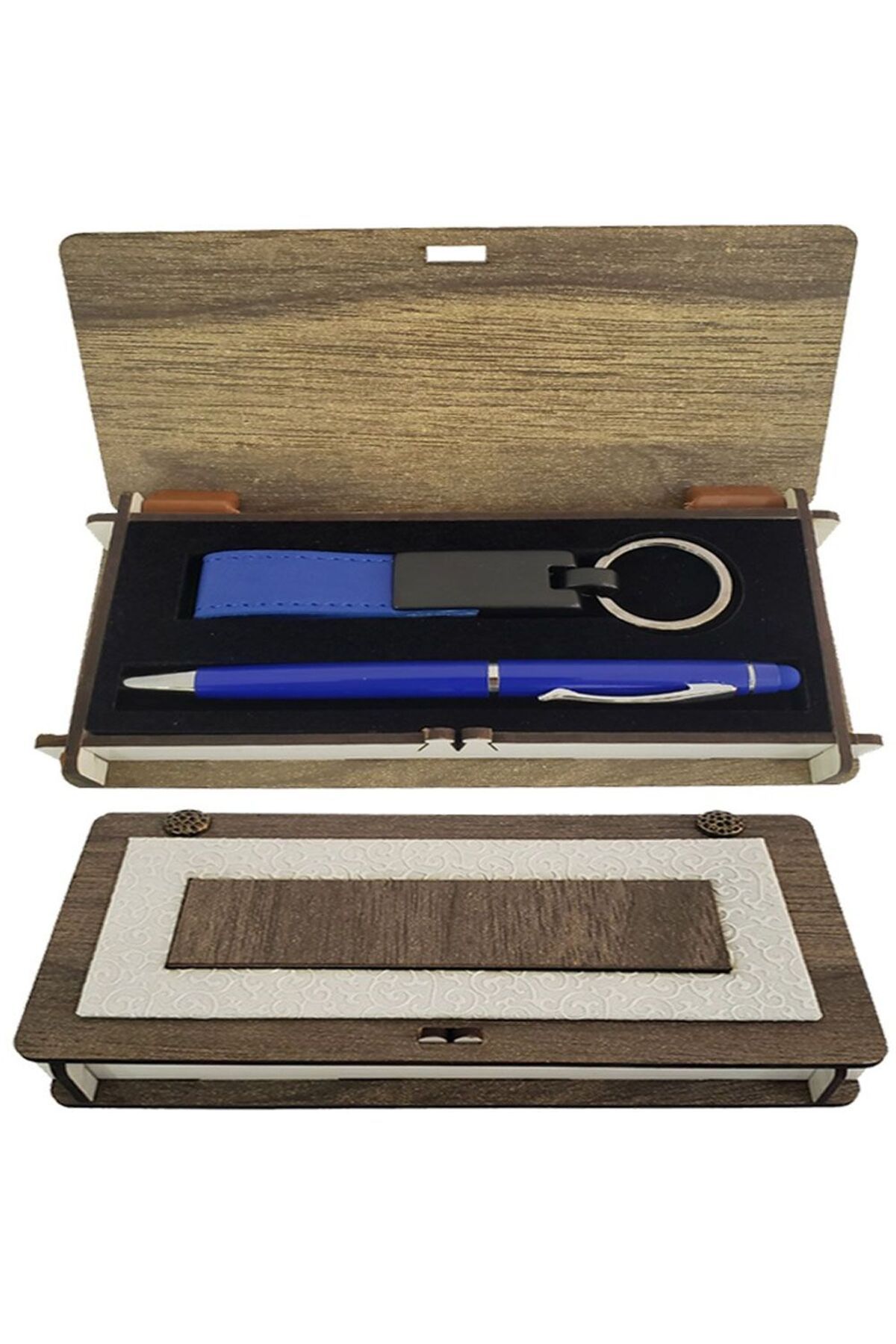 SAVA HOME COLLECTİON Ahşap Kutulu Mavi Kalem Anahtarlık Set