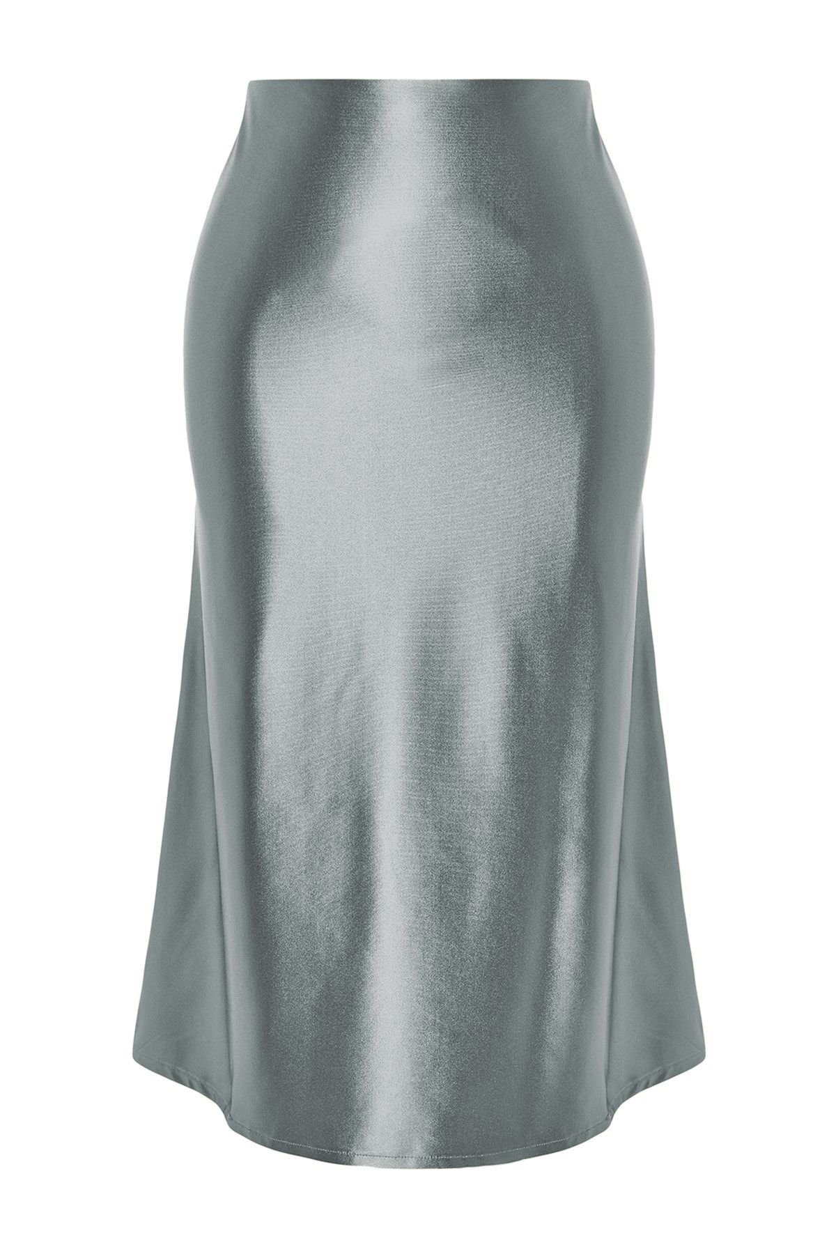 Trendyol Collection-Grüner Satin-Midirock in A-Linie/Glockenform TWOAW24ET00088 2