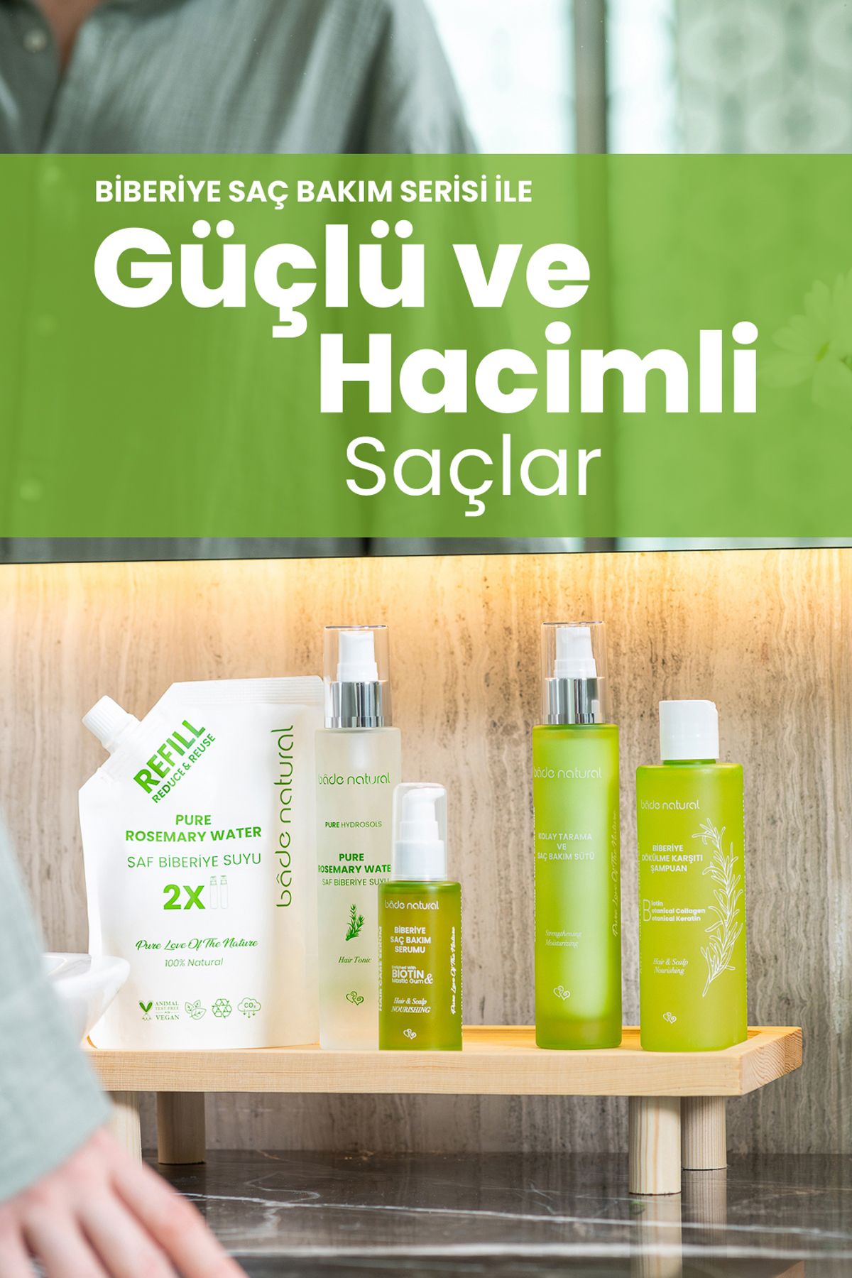 تونیک مو آب رزماری ضد پوست و حمایت از رشد موهای 100 ٪ طبیعی خالص میل Bade Natural