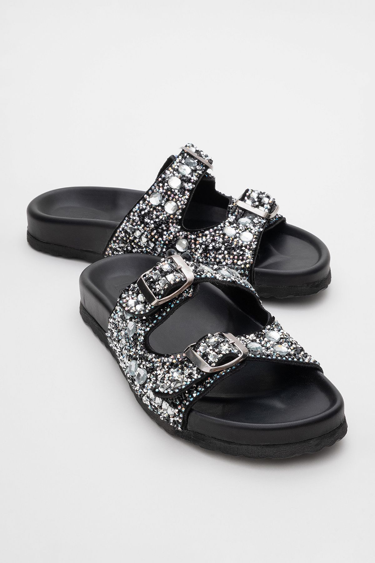 دمپایی سیاه زنانه Leil مشکی Stone General چرمی Double Banted Dlipper luvishoes