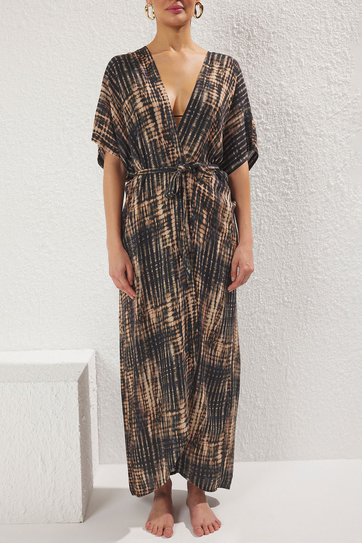 Trendyol Collection-Maxi Size Tie-Dye Patterned Beach Kimona and Kaftan - Tbess25Km00027 3