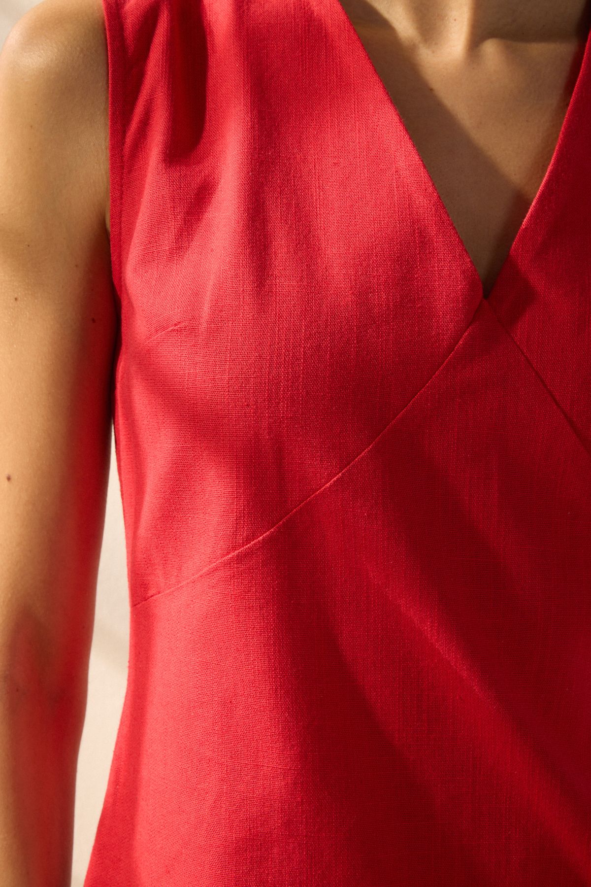 Trendyol Collection-Rotes Mini-Webkleid in A-Linie aus Leinenmischung TWOSS25EL00645 3