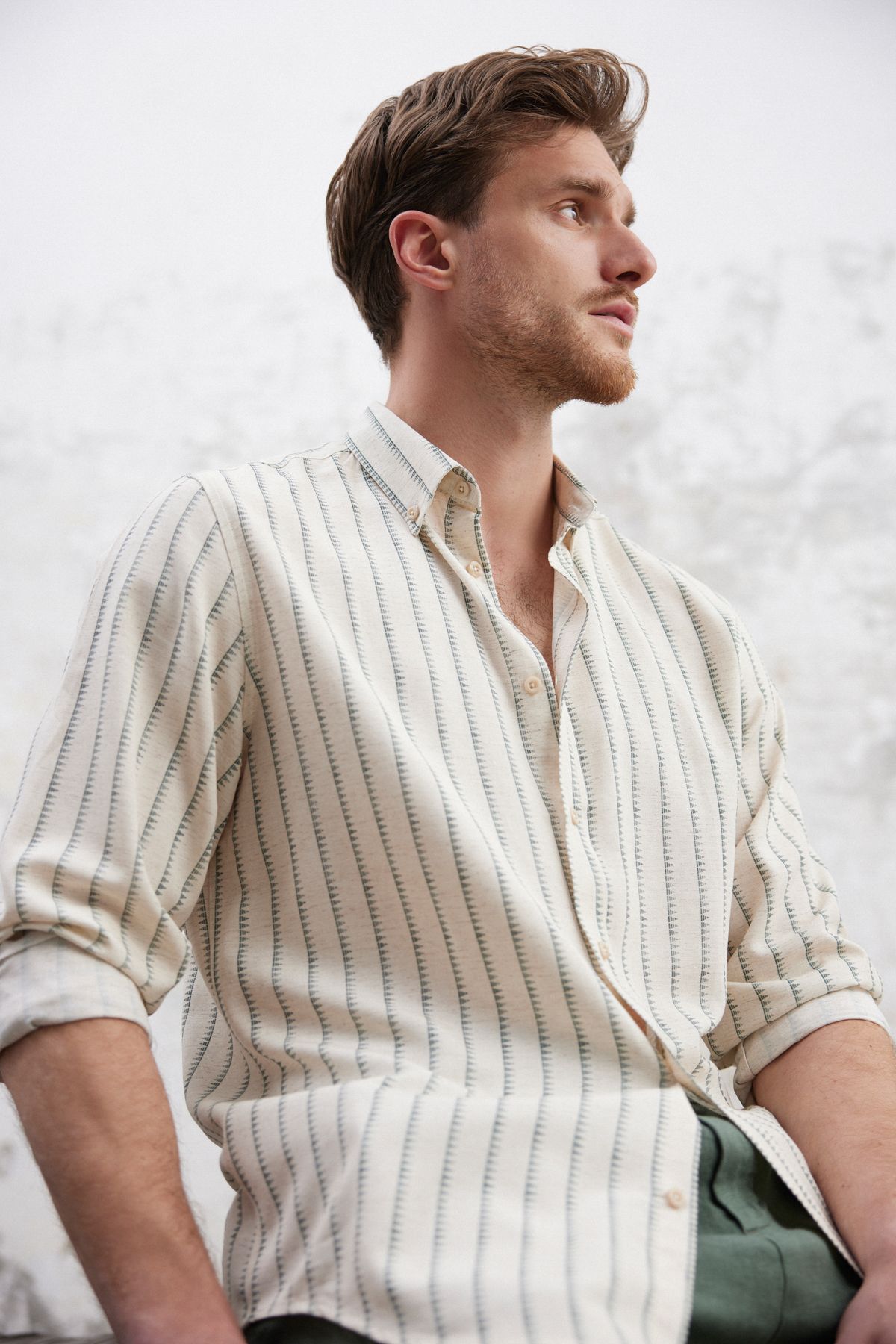 Trendyol Collection-Ecru Fit Linen Blended Loose Flowing Shirt Tmnss25Go00059 1