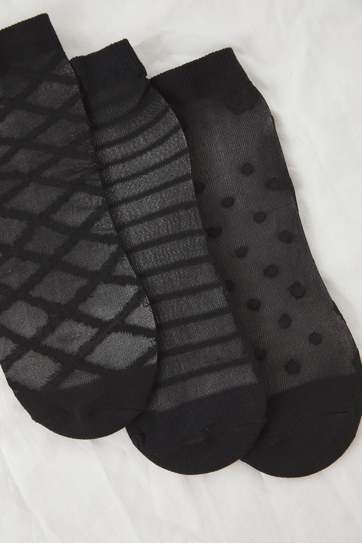 Trendyol Collection-Schwarze 3er-Pack gestrickte Socken mit Punkten und Streifen aus Jacquard THMSS25CO00011 2