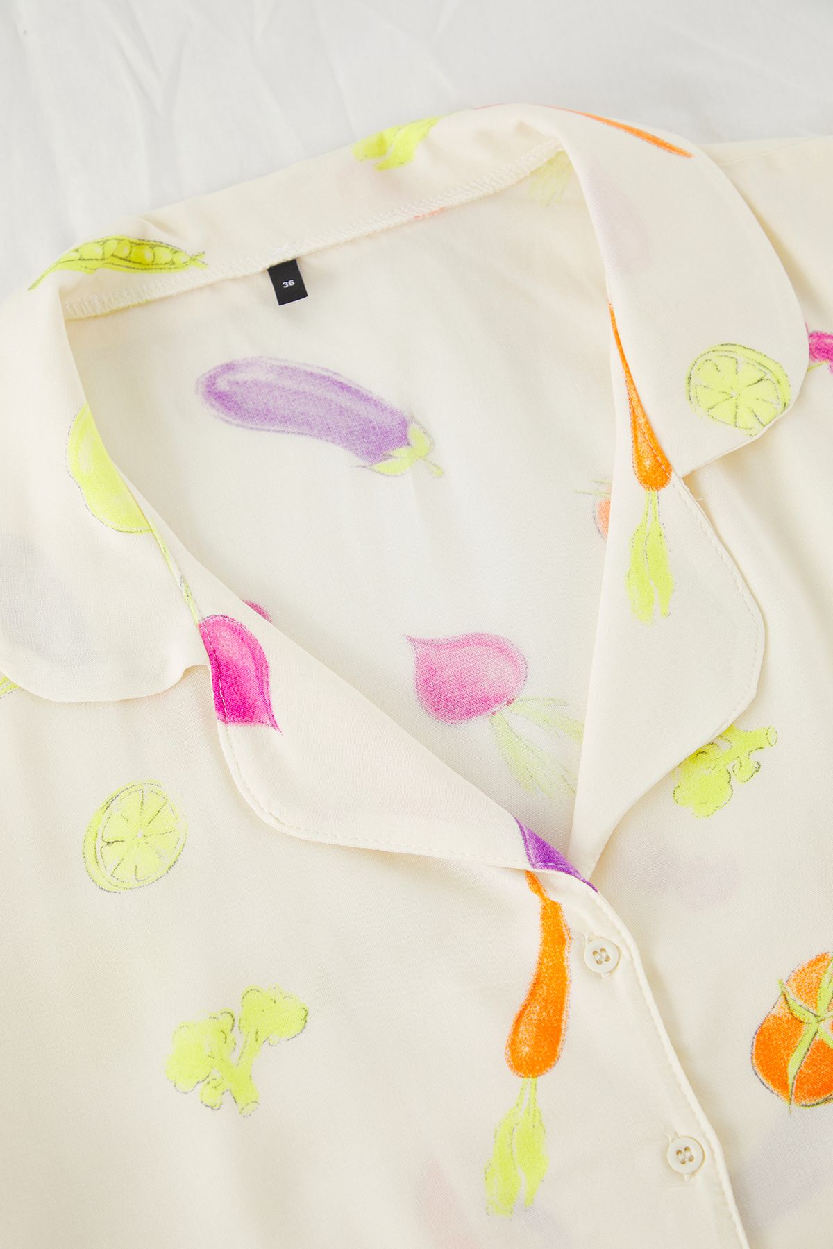 Trendyol Collection-Ecru Vegetable Patterned Viscose Woven Pajamas Set with Shorts Thmss25Pt00271 8