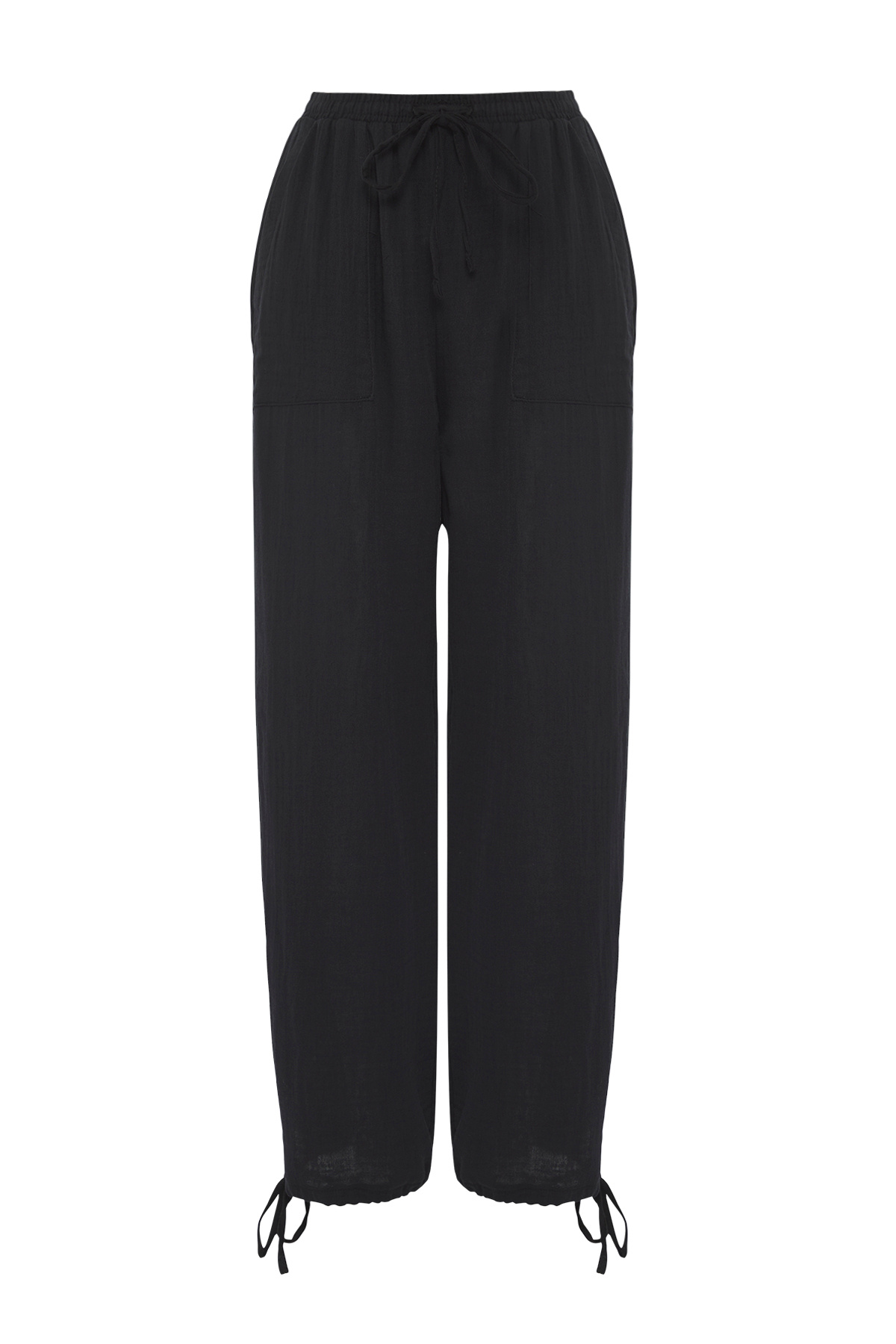 Trendyol Collection-Black Binding Detailed Muslin 100% Cotton Beach Pants Tbess25Pl00008 9