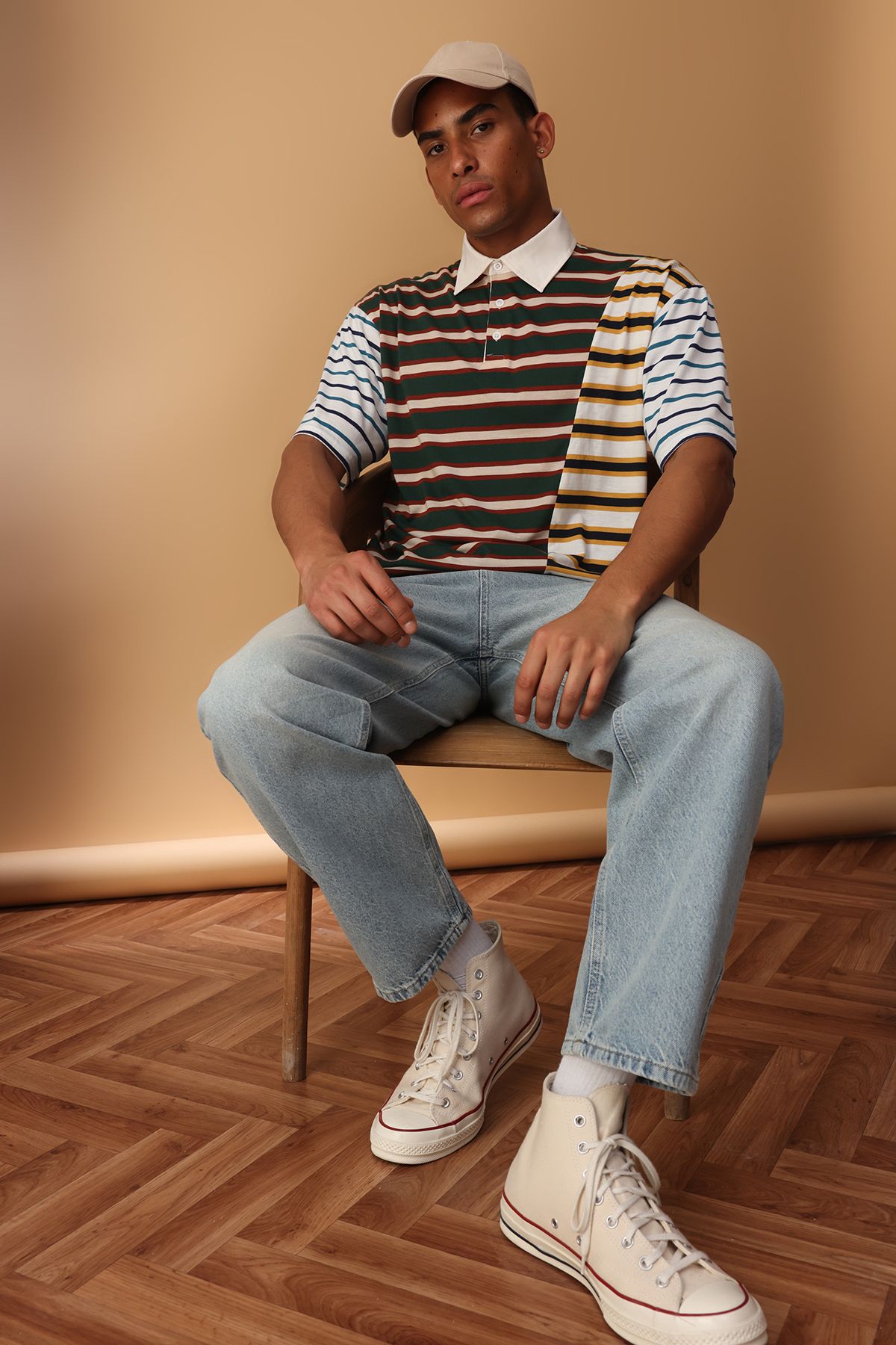 Trendyol Collection Kolorowa, W Paski, Oversize'owa Koszulka Polo Z Kołnierzykiem - Mężczyzna - S