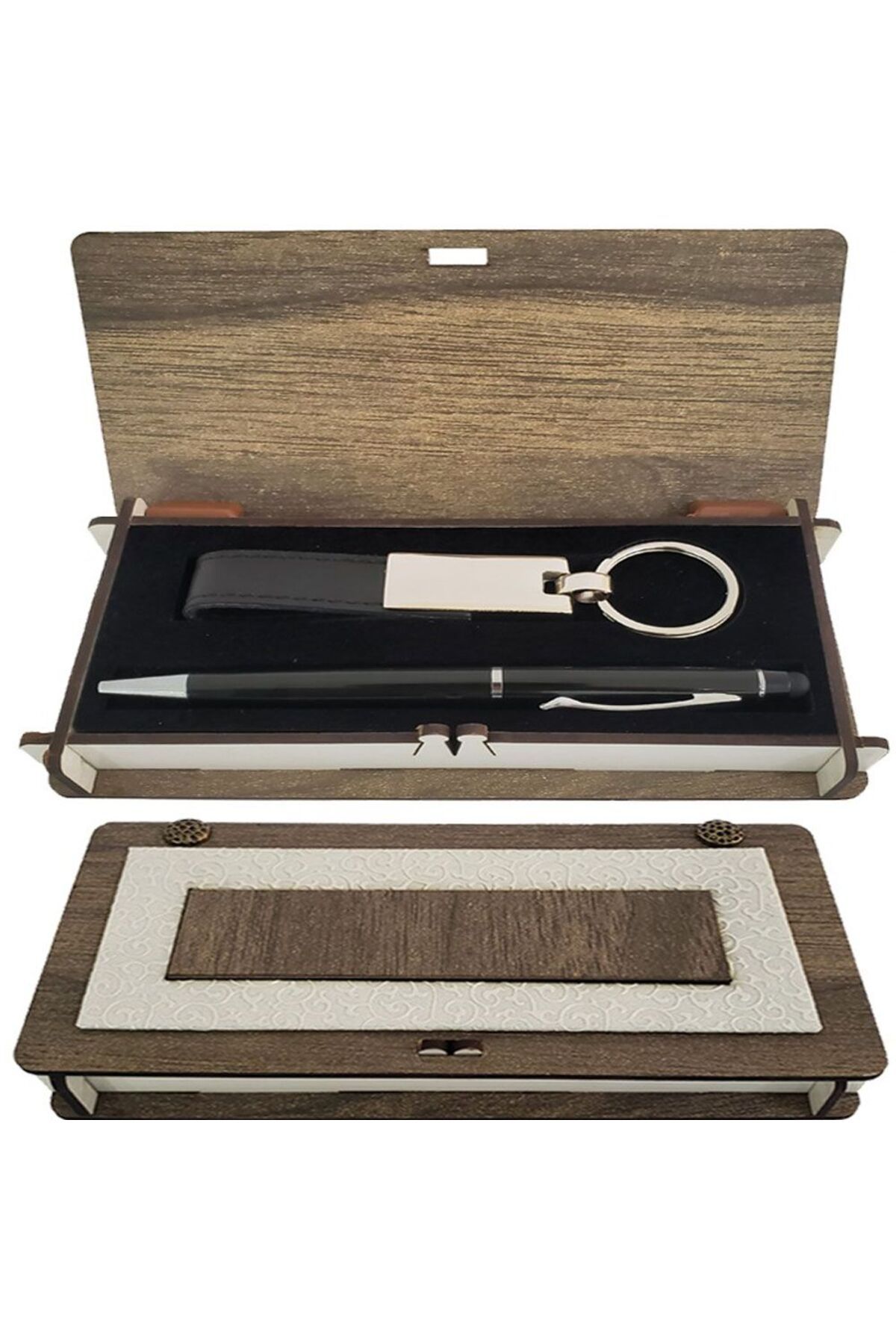 SAVA HOME COLLECTİON Ahşap Kutulu Siyah Anahtarlık ve Kalem Set