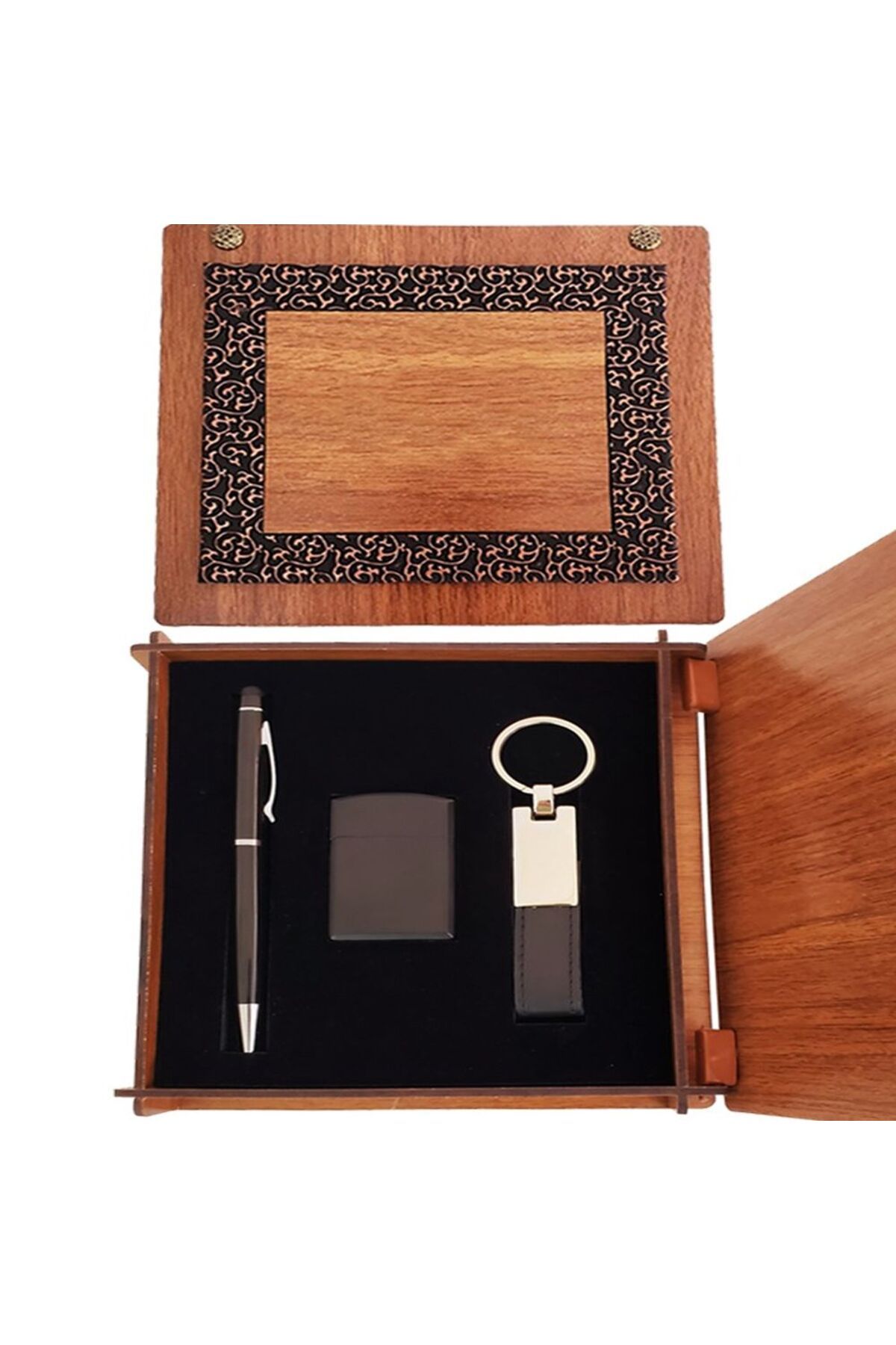 SAVA HOME COLLECTİON Ahşap Kutulu Siyah Kalem Anahtarlık ve Mat Çakmak