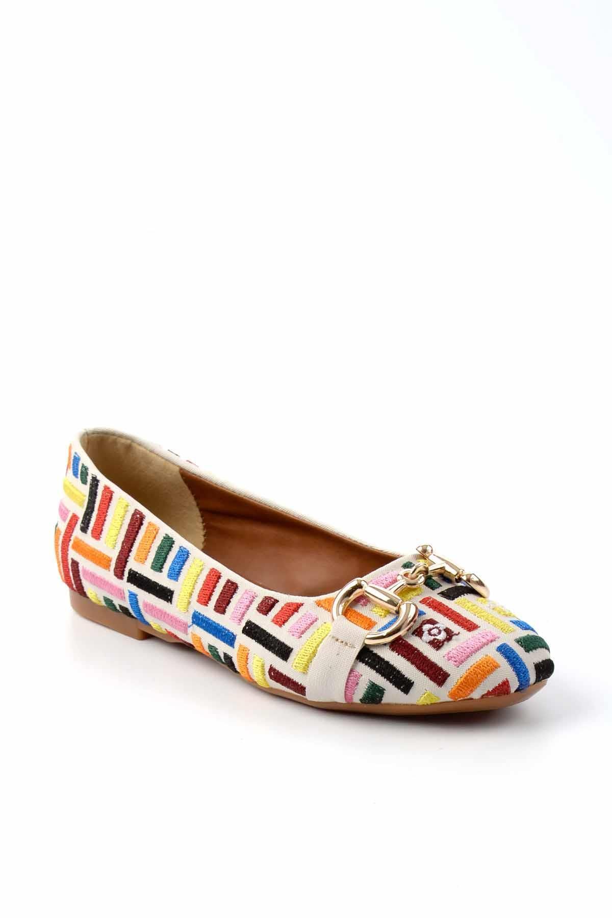 Bambi-Ecru Embroidered Women's Loafer Shoes01641167082 3