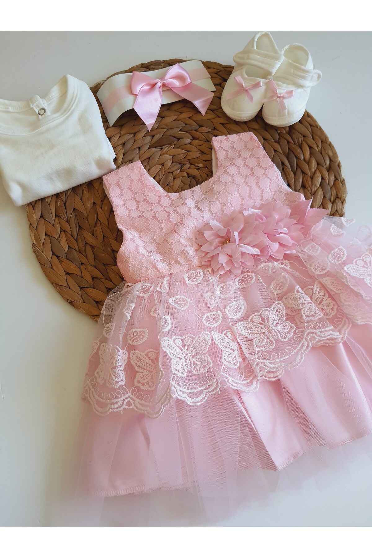 PİLEKİ BABY (5 PARÇA ) Kız Bebek Yenidoğan 0 4 Aylık Gelinlik Prenses Elbise Mevlütlük Set Mevlüt Elbisesi fotoğrafı 5 (önizleme)