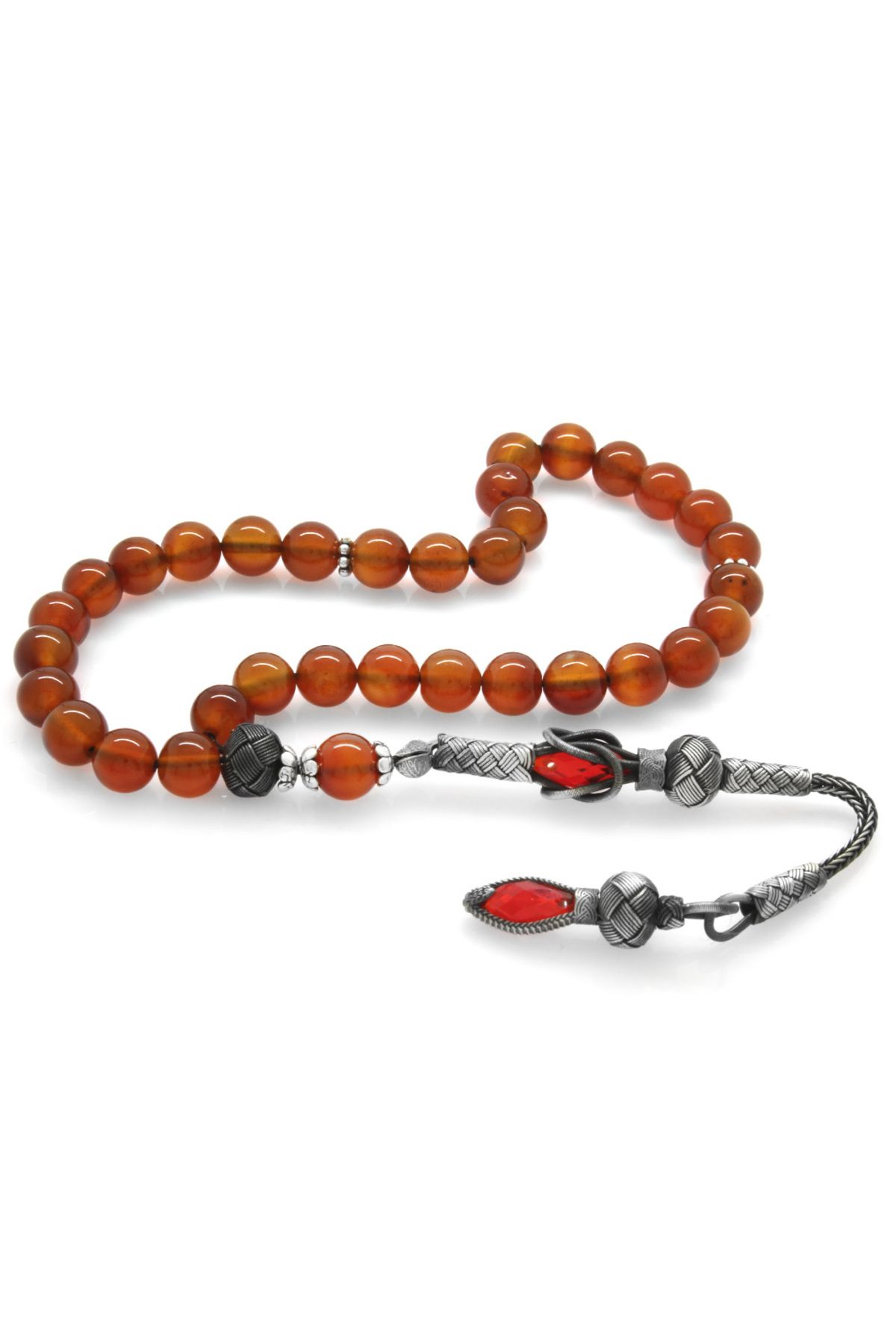 Tesbihane-1000 Carat Kazaz Tasseled Globe Cut Red Agate Natural Stone Rosary 1