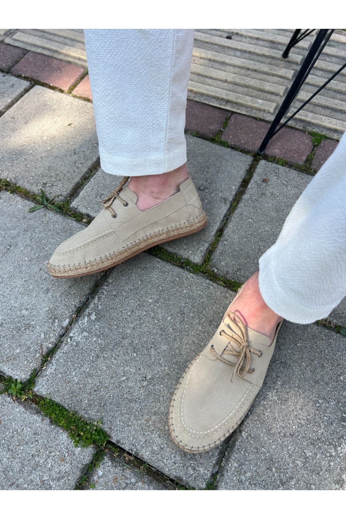 by selvi Lukka Shoes Sahra Erkek Suni Deri Bej Bağcıklı Espadril