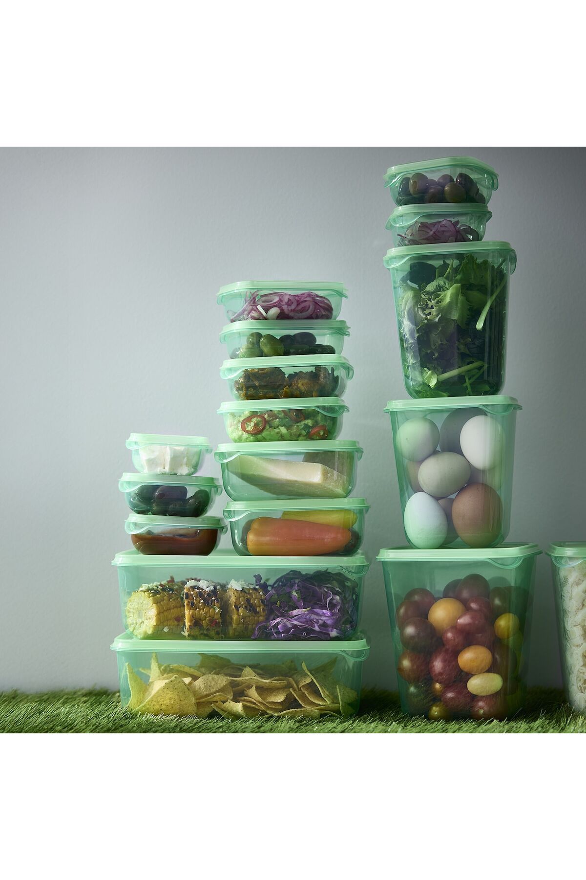 IKEA-PRUTA Food Container Set of 17 with Lids Green, 150ml to 1.8L Sizes 2