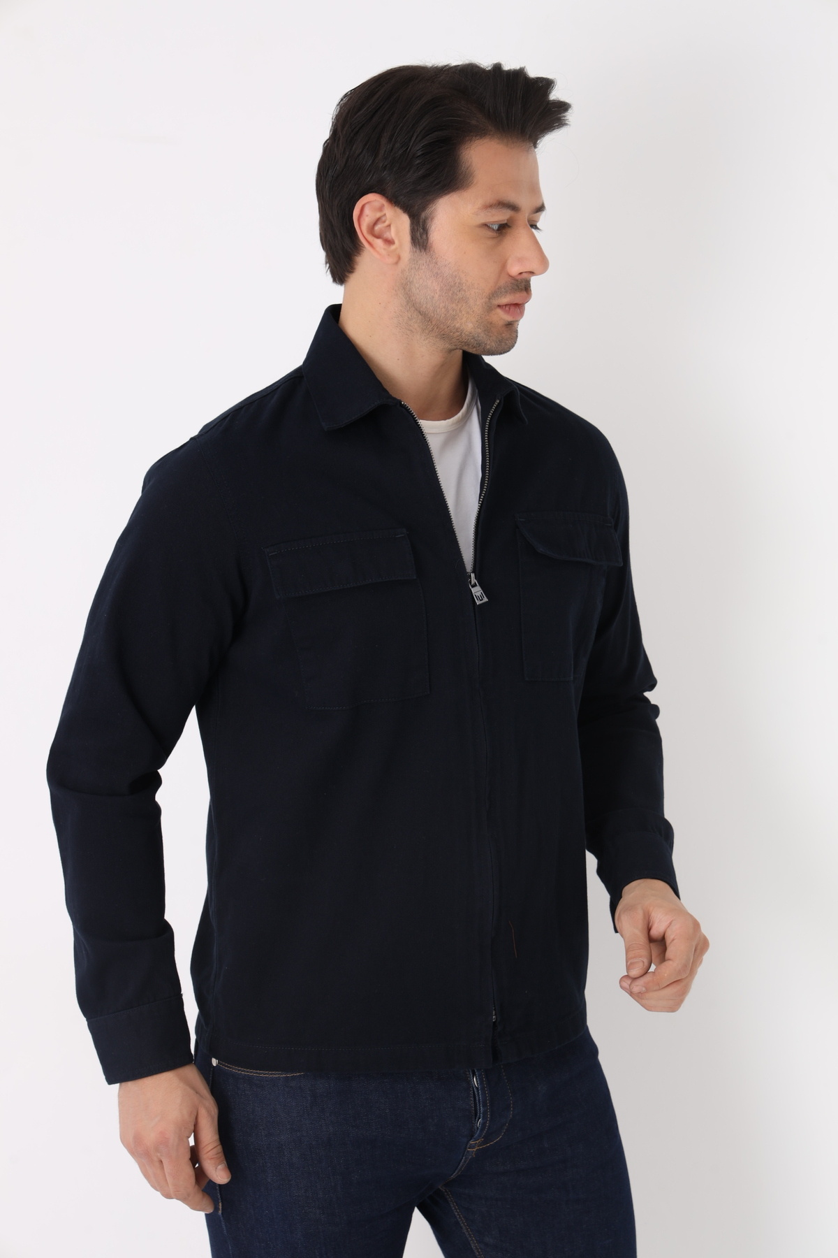 Cordial-Men's Zippered Seasonal 100% Cotton Regular Fit Pocket Jacket 5