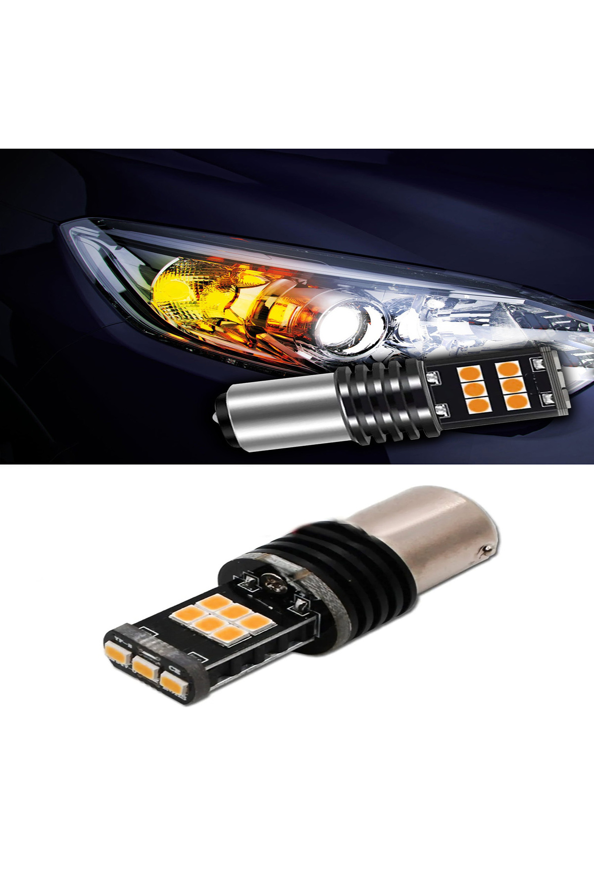 Mega Oto Market Çift Duylu Dipli Geri Vites Park Lambası Turuncu Led Ampul 1 Adet 93w