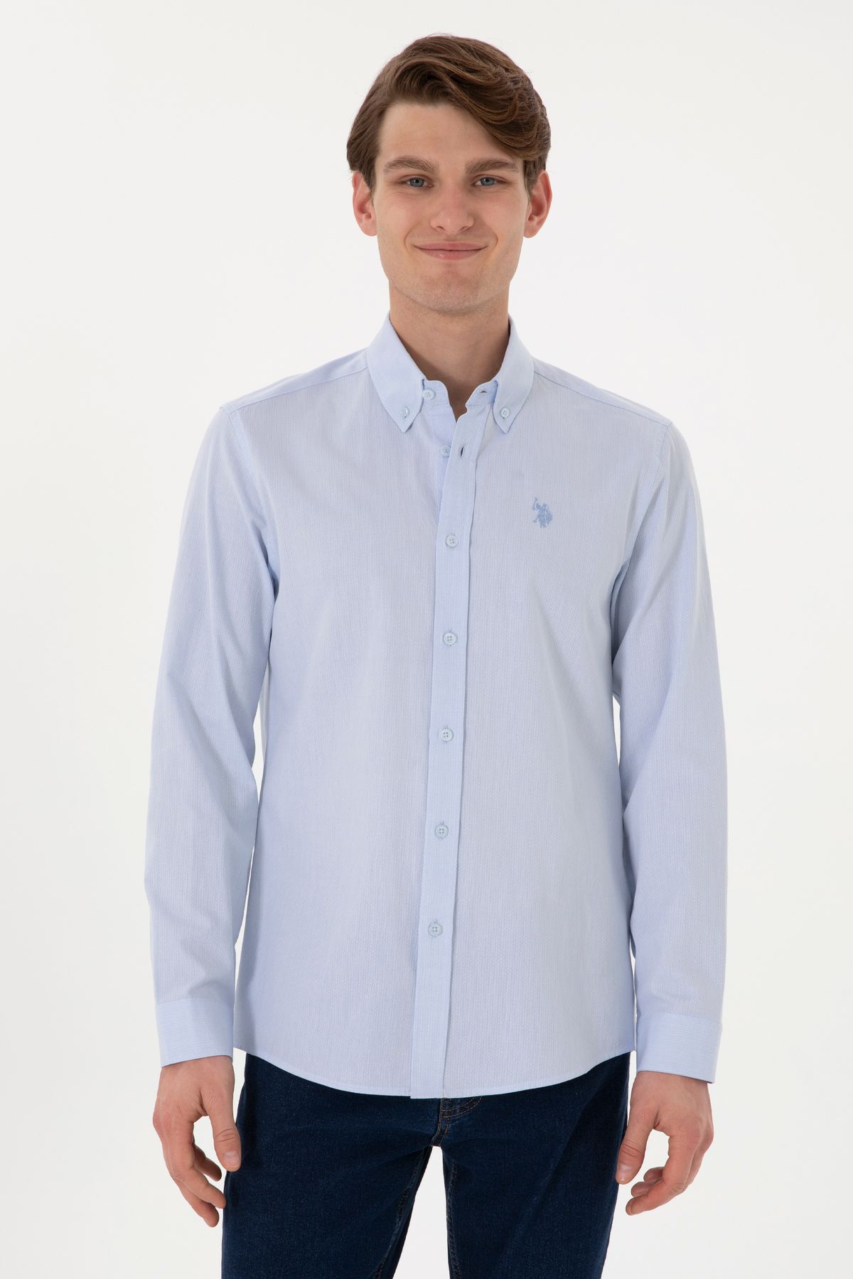 پیراهن آستین بلند مردانه آبی روشن 50299598-VR003 U.S. Polo Assn.