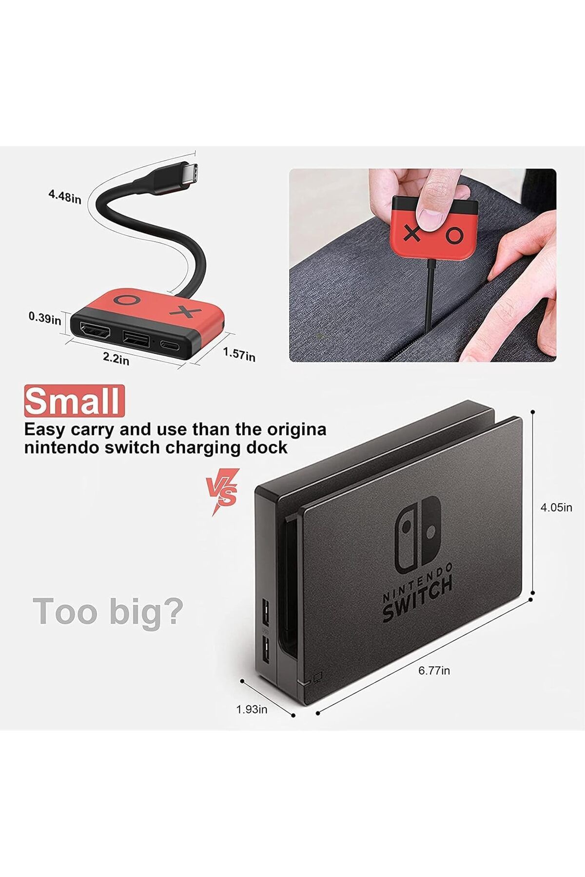 COOYA-قاعدة توصيل Switch Dock لجهاز Nintendo Switch، قاعدة توصيل محمولة مع منفذ HDMI TV USB 3.0 وشحن USB C 2
