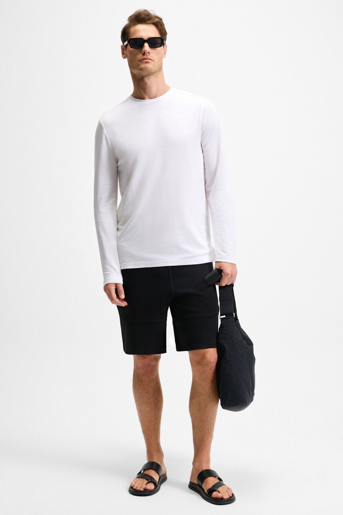 GRIMELANGE-Men's Relaxed Fit Black Shorts & Bermuda with Elastic Waist Drawcord Side Zipper Pockets 2
