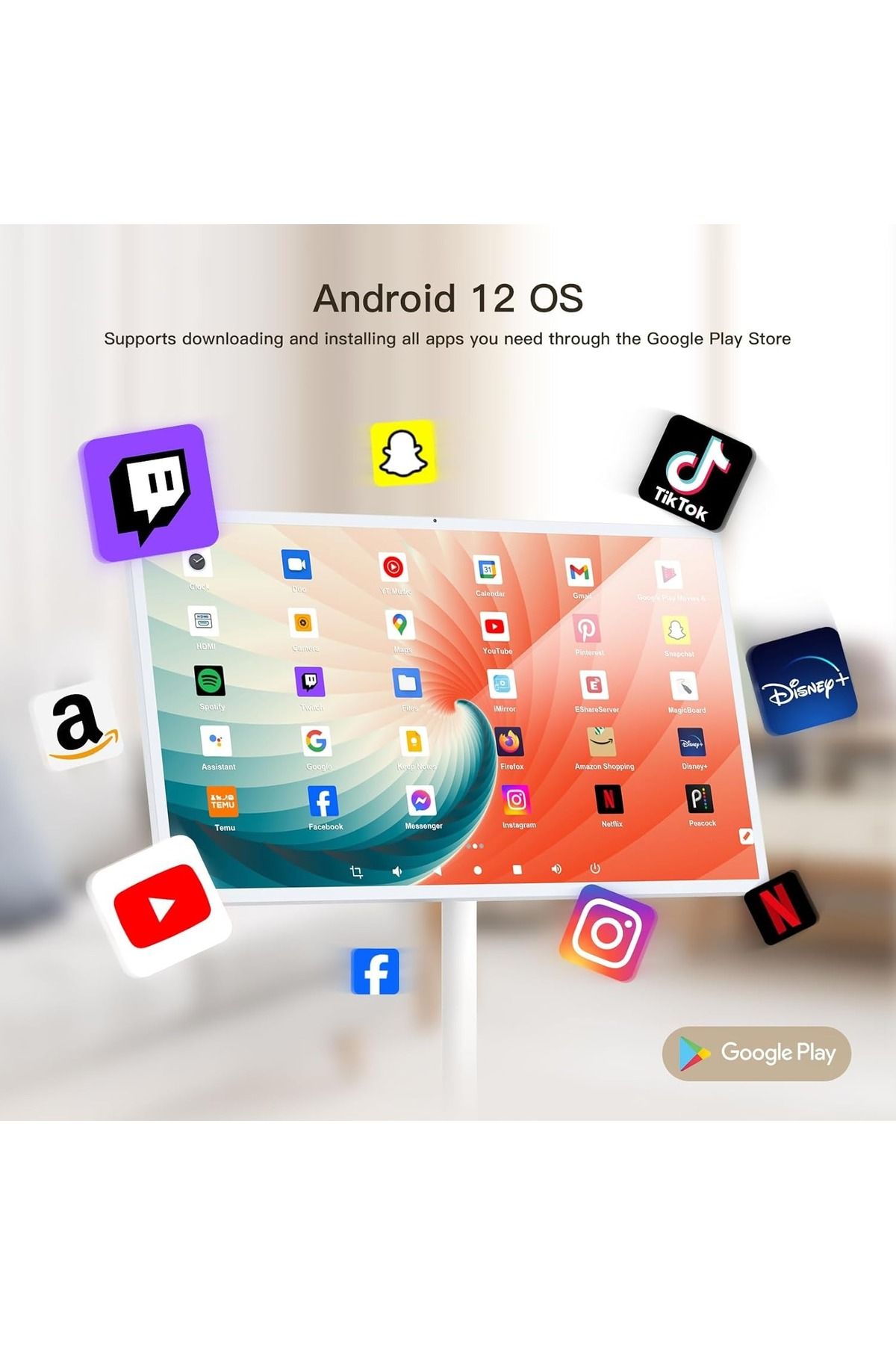 FlashHawk-شاشة تلفزيون ذكية محمولة مقاس 21.5 بوصة - شاشة عرض LCD تعمل باللمس مع حامل قابل للتعديل 5