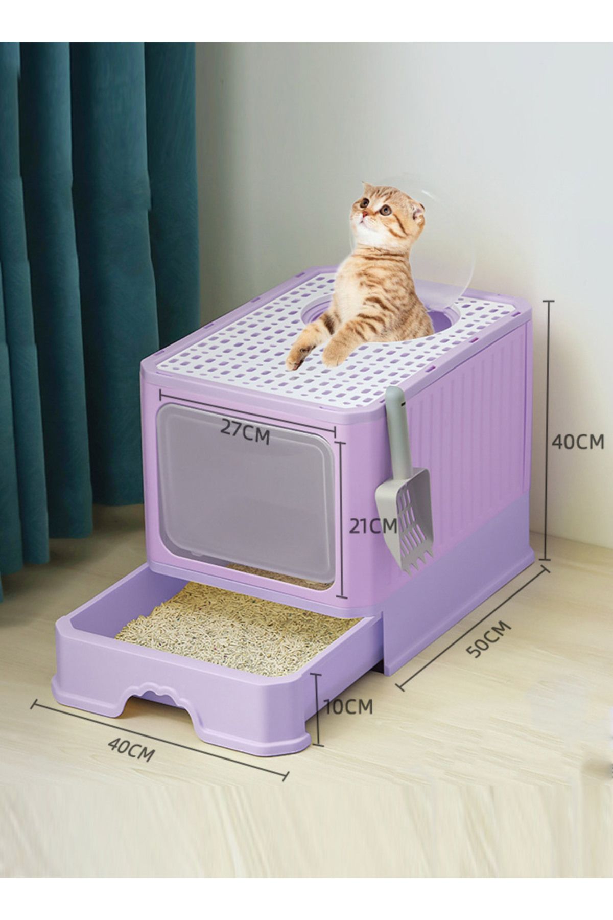 KidLe-Foldable Cat Litter Box with Lid Cat Litter Tray Litter Basin for Cats 8