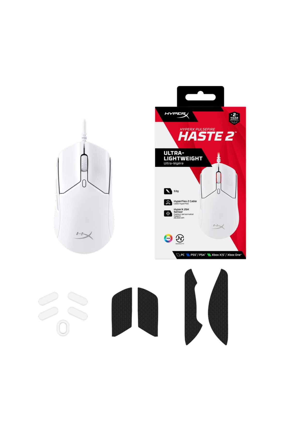 HyperX-Mouse gaming cu fir HyperX Pulsefire Haste 2, 26.000 DPI (Alb) 10
