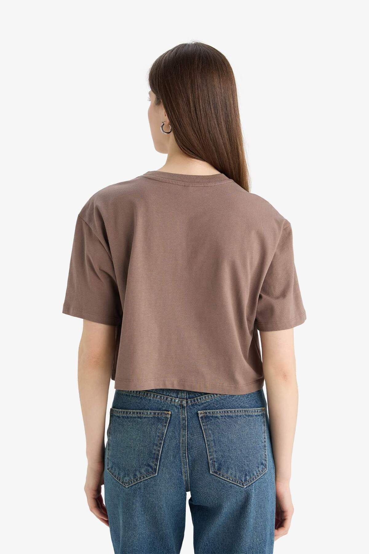 DeFacto-Boxy Fit Crew Neck Basic Plain Combed Cotton Short Sleeve T-Shirt C7459Ax25Sm 6