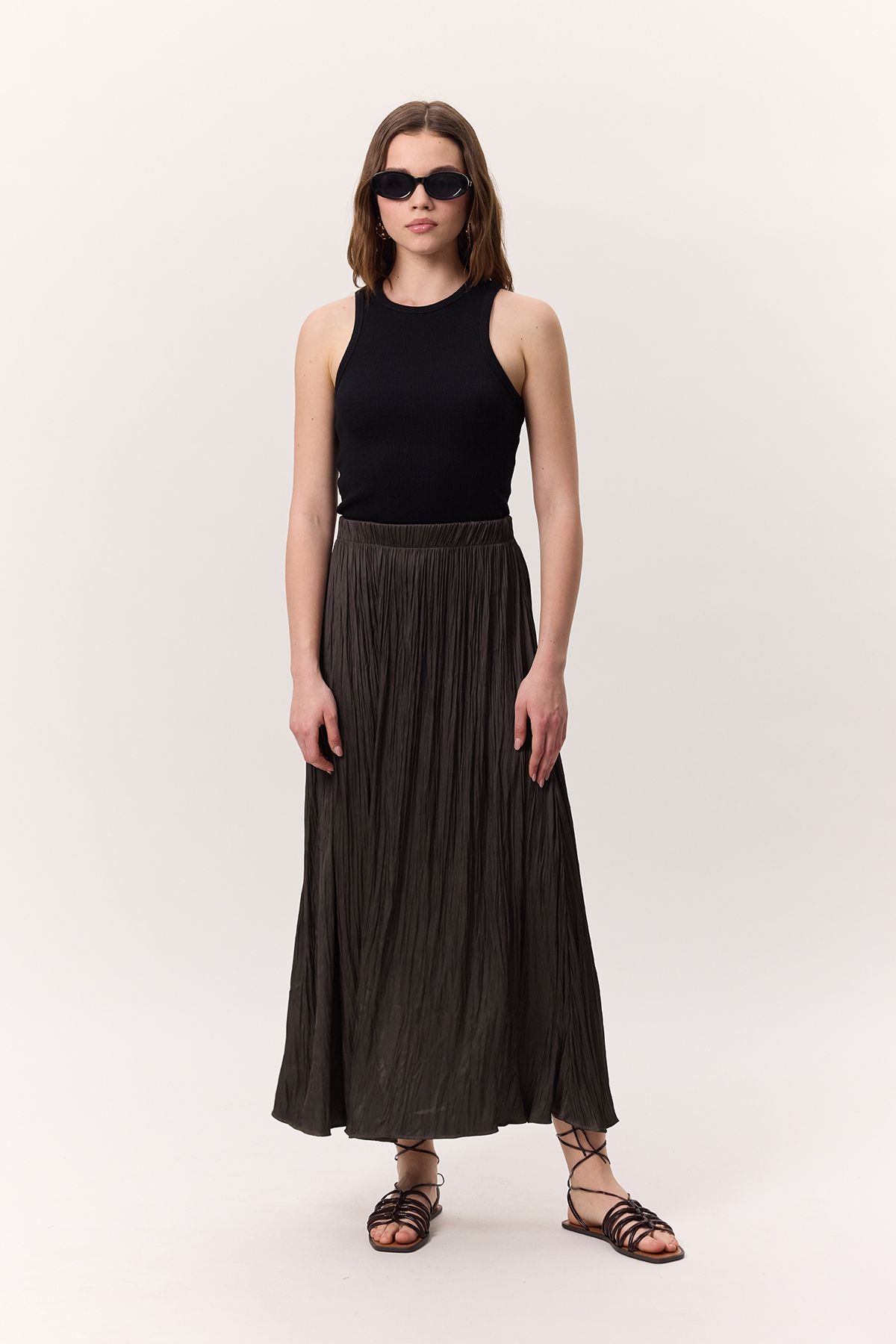 Manuka-Crush Satin Skirt Brown 4