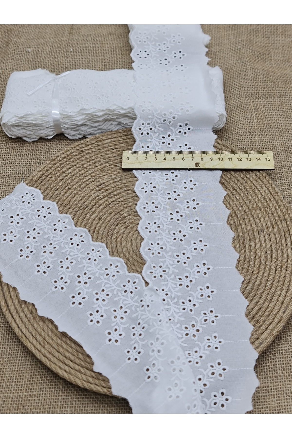 Lace Scallop Over Voile Embroidery Width 10cm Luxury Scallop Lace Ecru 1 ball 8.5m