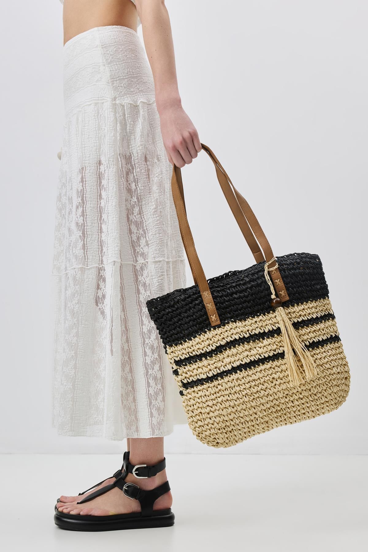 C&City-Black Straw Shoulder Bag Y9206 2