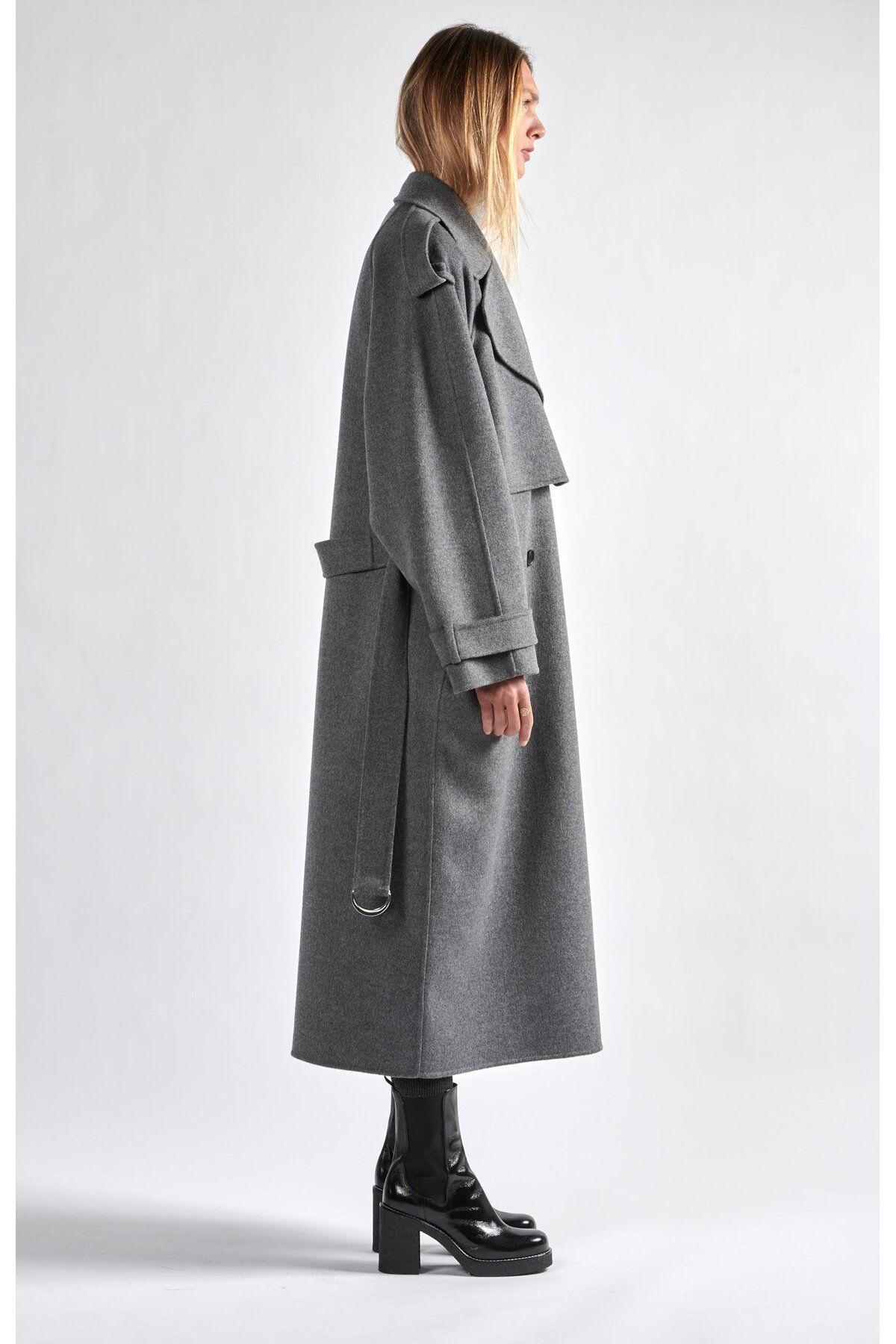 Barbara Bui-Oversize Long Length Woolen Coat with Epaulettes and Belt 2