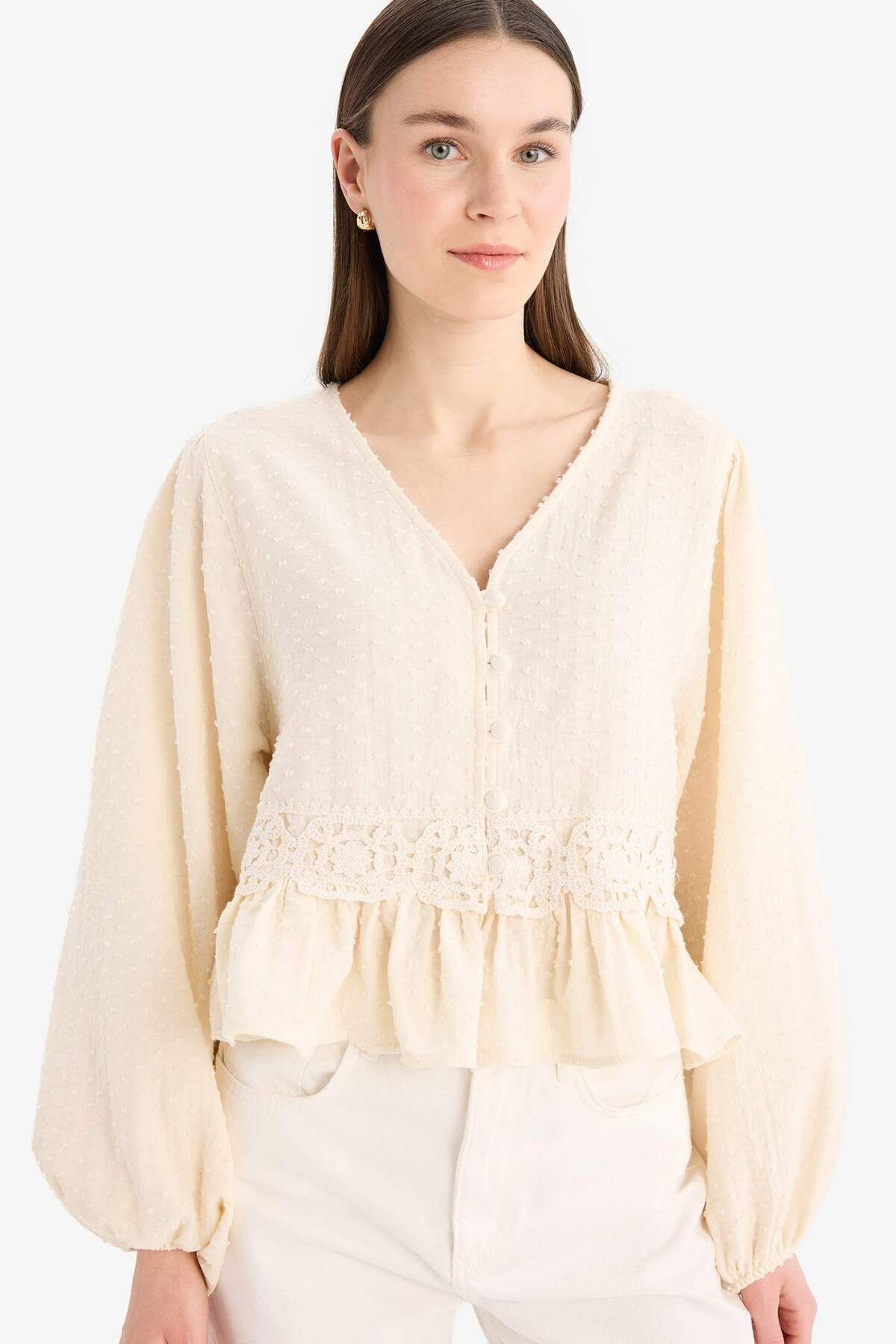 DeFacto-Regular Fit Muslin Long Sleeve Tunic D4397Ax25Sp 4