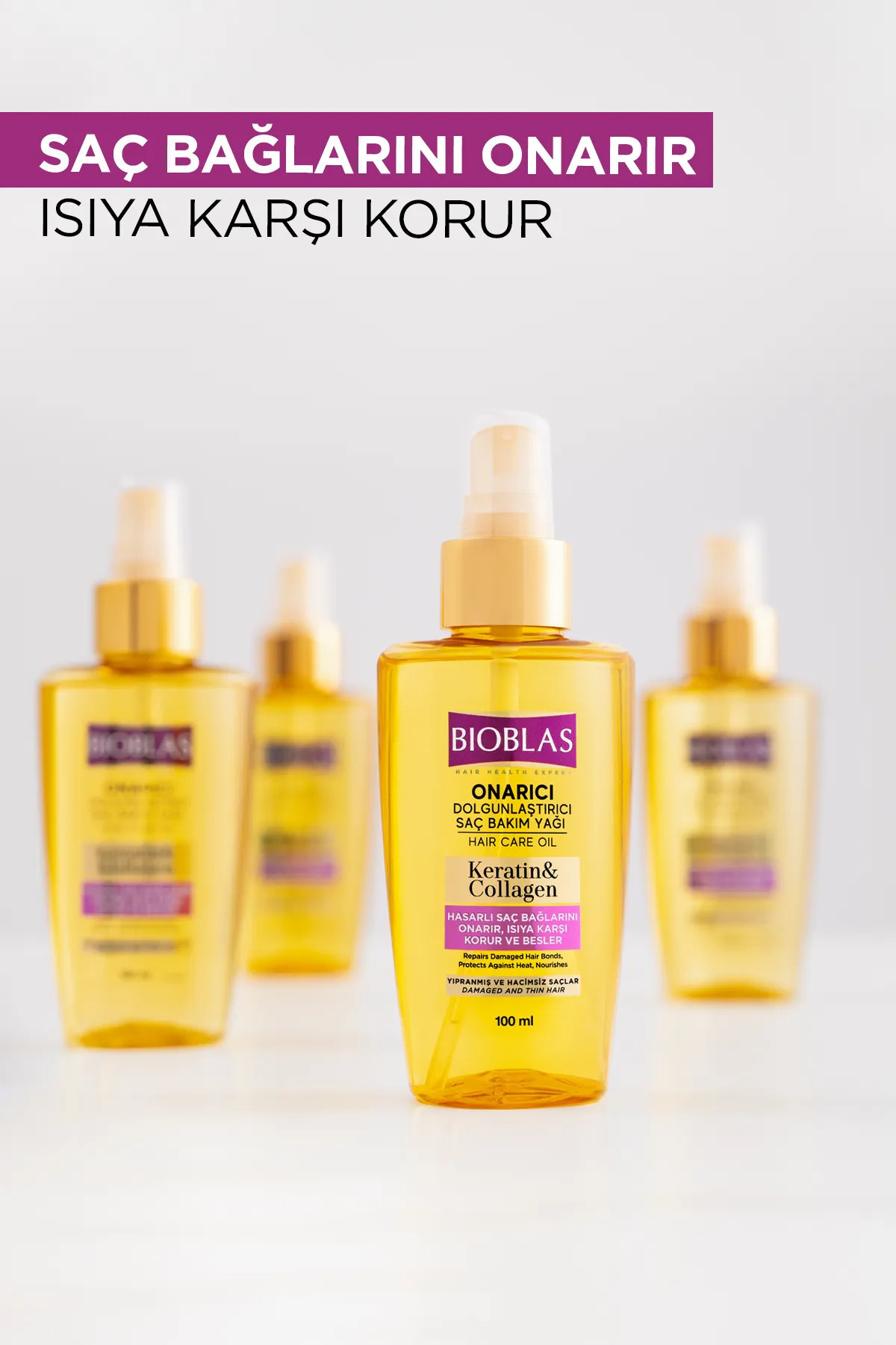 Keratin & Kolajen Onarıcı Dolgunlaştırıcı Saç Bakım Yağı 100 Ml İnce Yıpranmış Saçlar 3'lü — 8680512635468003 — تصویر 4 از 4