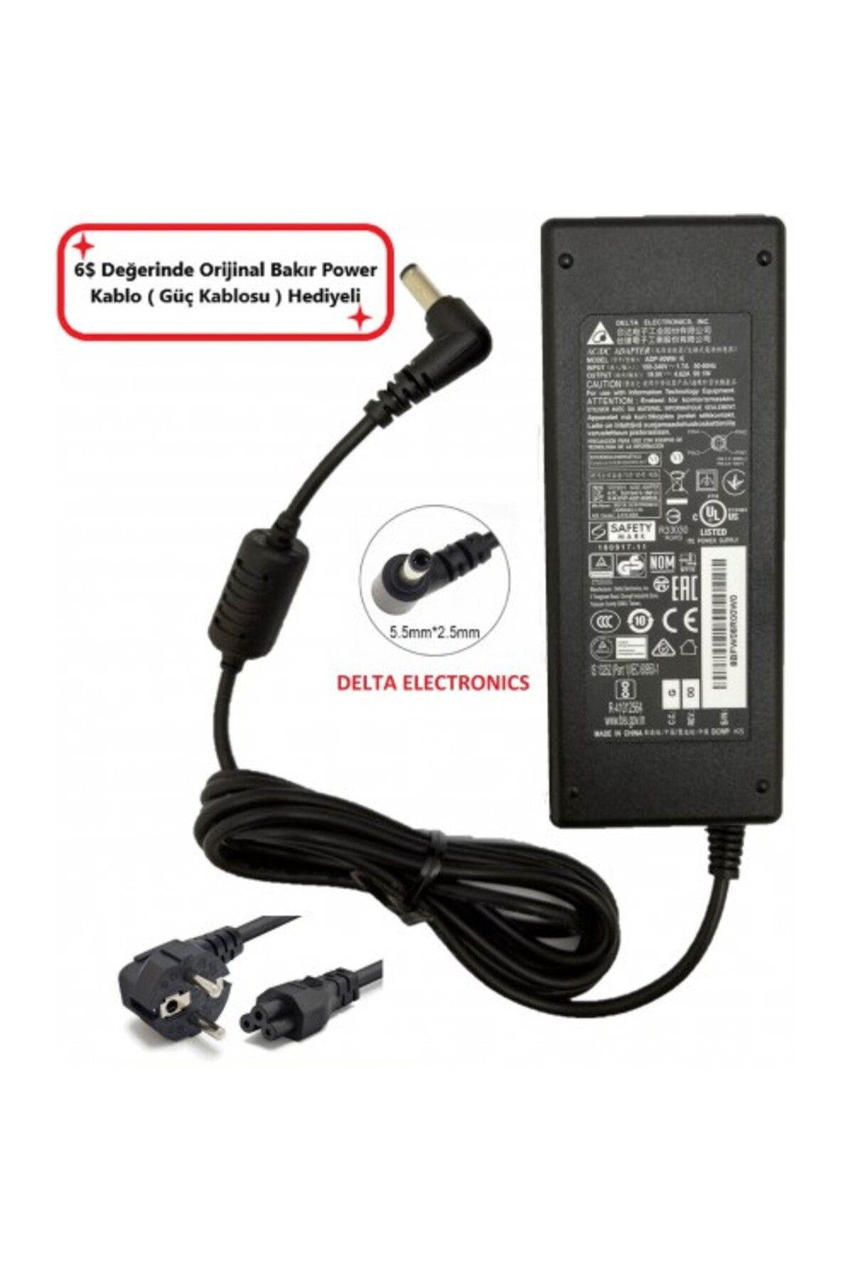 DELTA ELEKTRONİCS Delta Electronics T. SATELLITE C55 A 19K PSCG8E 03N012U3 uyumlu NB Adaptör+Power K.(19V 4.74A 90W)