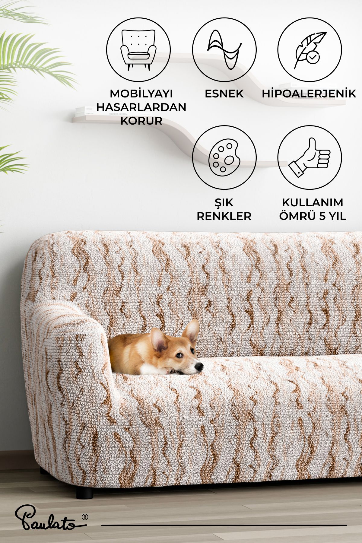 روکش مبل نود براق و قابل شستشو برای 2 صندلی Coary Case Beige Light Paulato