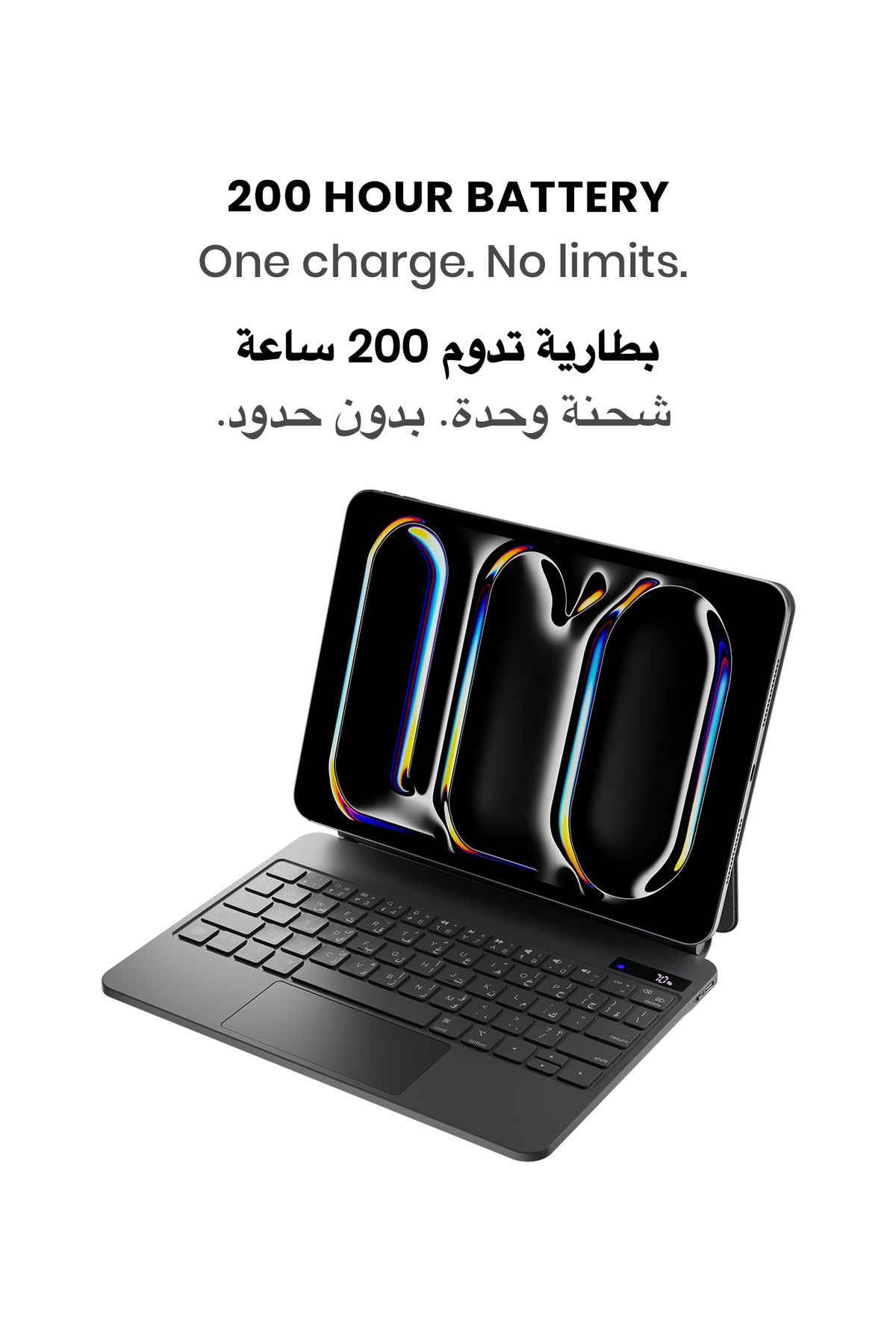 Tinymoose-SpacePad Pro iPad Keyboard 5-Way Touchpad, LED Display, Backlit, English/Arabic iPad Pro 11 (M4) 12