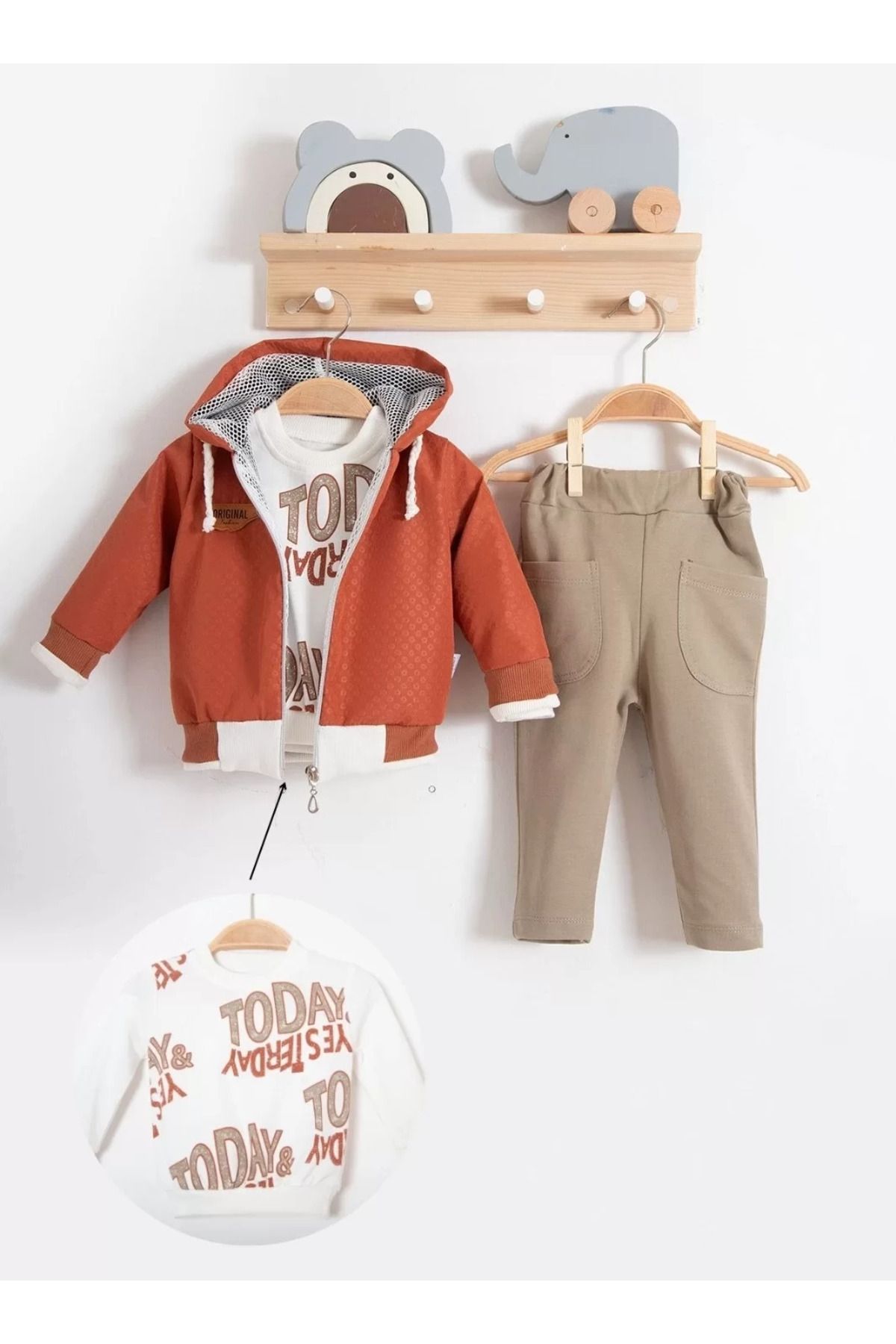 BOYS AND GİRLS-Baby Boy Today Printed Raincoat Set of 3 3