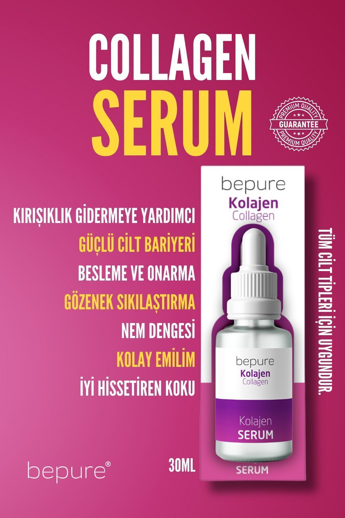 سرم پوست ضدعفونی کننده و محکم کردن کلاژن 30 میل Bepure