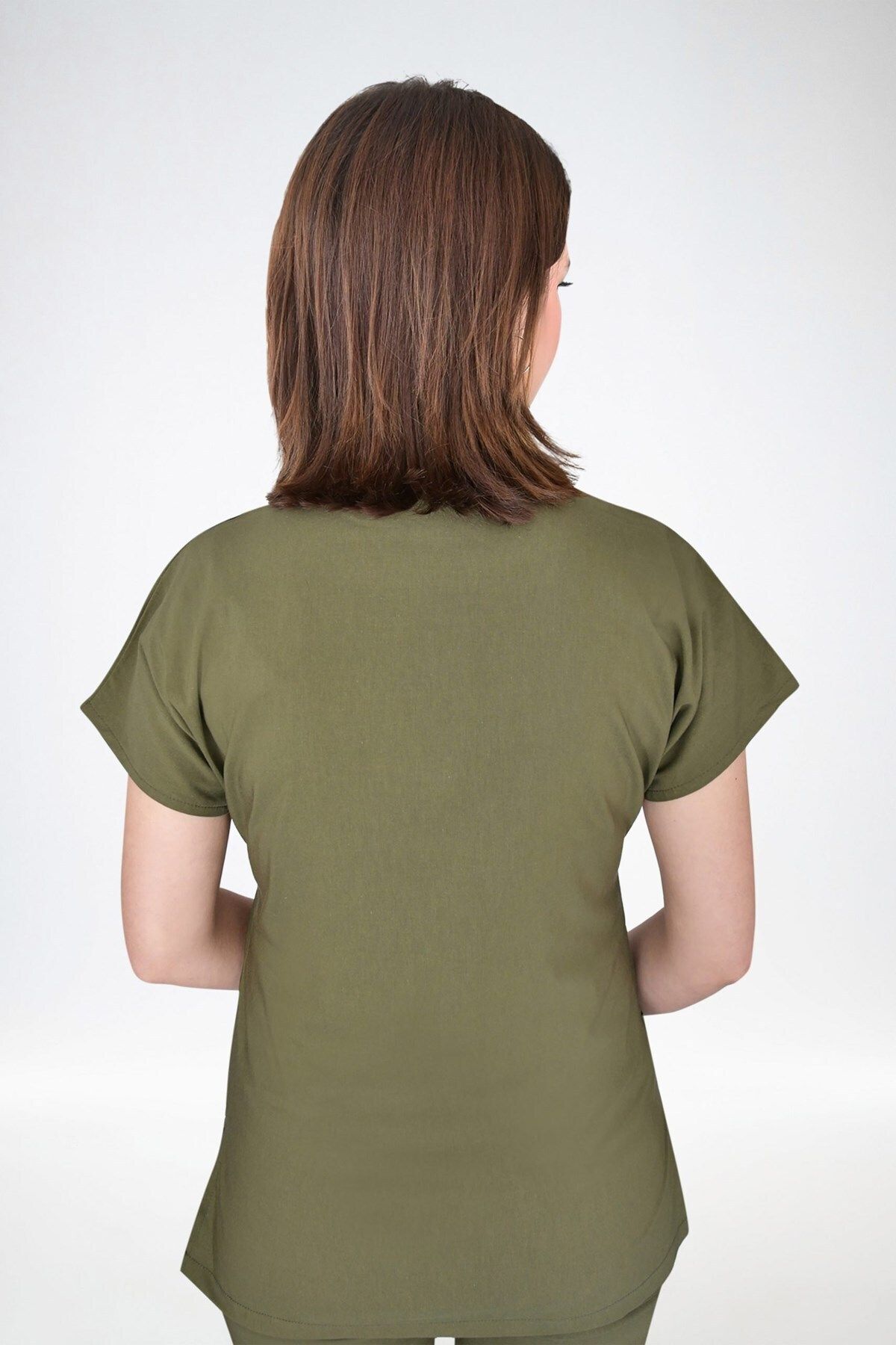 Nur Medikal Giyim-Unisex Khaki Lycra Scrubs Set - Bottom and Top Set 3