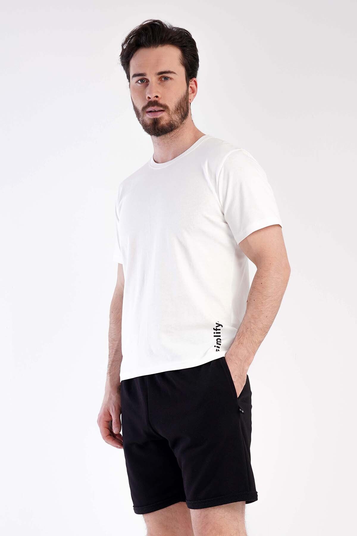 VİENETTA-Men's White 3 Thread Crew Neck Short Sleeve Pajama Set with Shorts, 3010060000 2