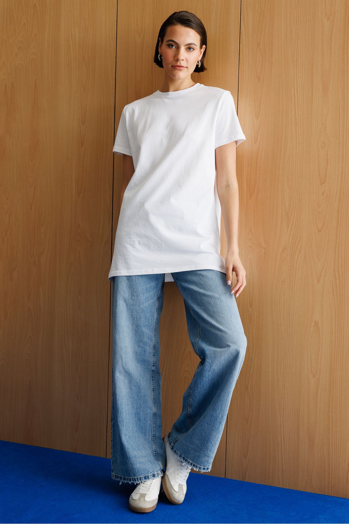 GENIUS STORE-Regular Fit Crew Neck Basic Plain Short Sleeve 100% Cotton Tunic Oversize-Tunik 5