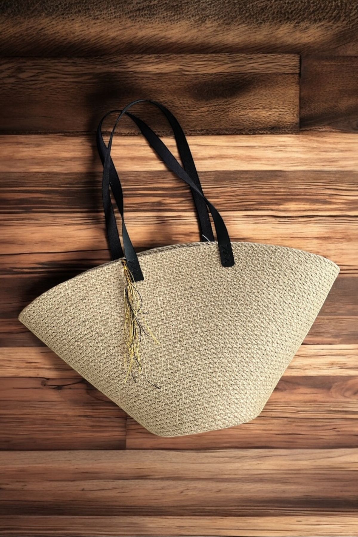 Bohemahomedecor-Чанта за през рамо от черна кожена дръжка от сламена юта 4