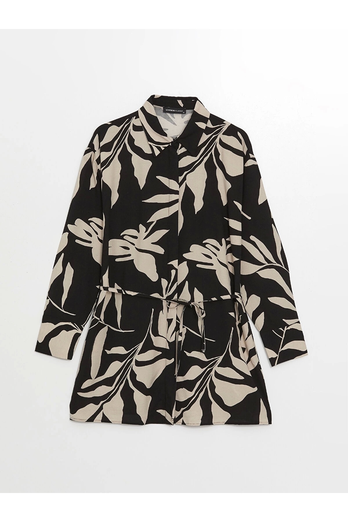 LC Waikiki-Lcwaikiki Classic Black Patterned Linen Blended Women's Shirt Tunic 6