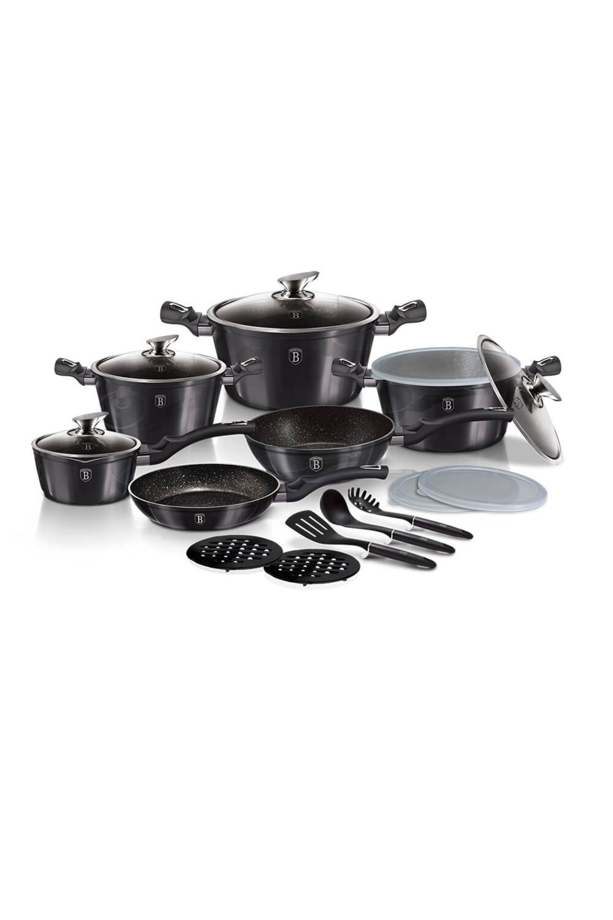 Berlinger Haus Set De Oale Și Tigăi Marmorate Cu Capace, Tacâmuri, 18 Buc. Carbon Pro Bh 6887 - One Size
