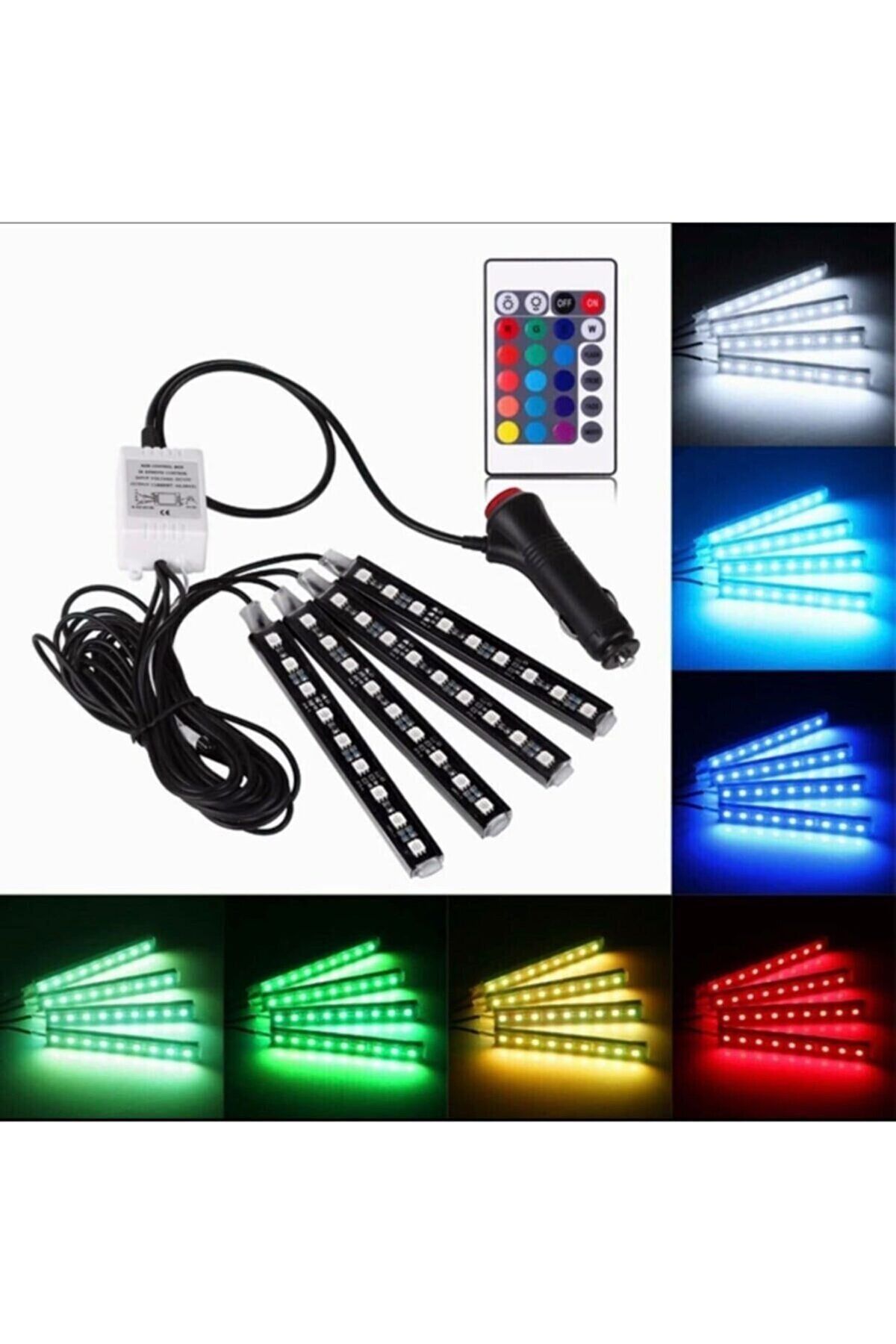 STİLİX GARAGE Ayak Altı Led Kumandalı Araç İçi Aydınlatma 4 Lü SESE Duyarlı Renk Değiştirme Özellikli KUMANDALI