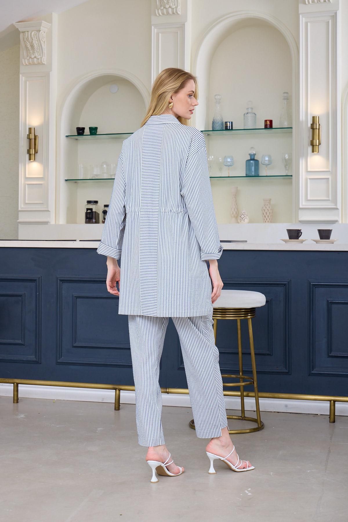 Moodbasic-Stripe Suit with Embroidery Detail-24653 1